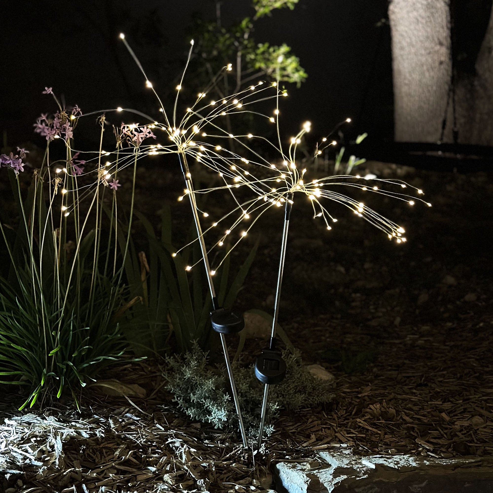 Red Deco Fireworks Spike lampe solaire lot de 2 blanc chaud 97cm