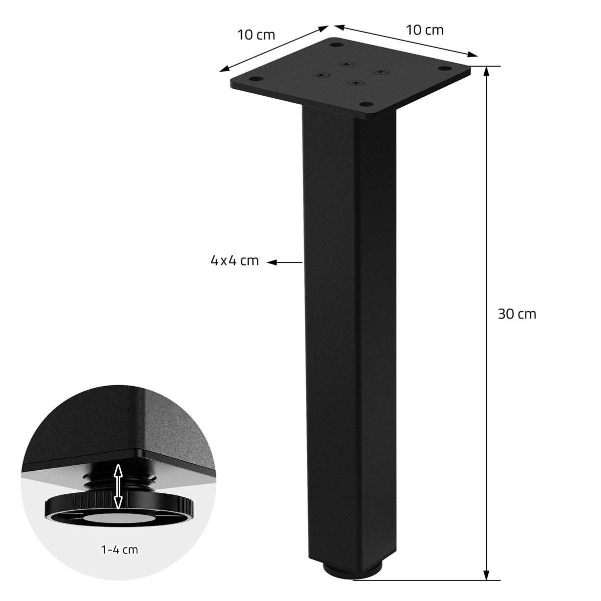 ECD Germany Möbel pieds de table I-Design acier noir 30 cm lot de 4