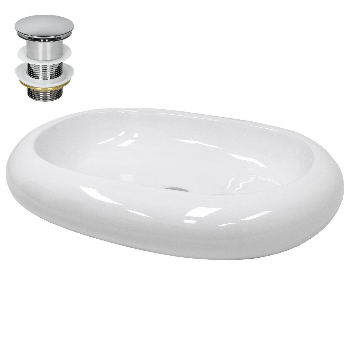 ECD Germany Sanitär vasque blanche 35cm céramique bonde argent