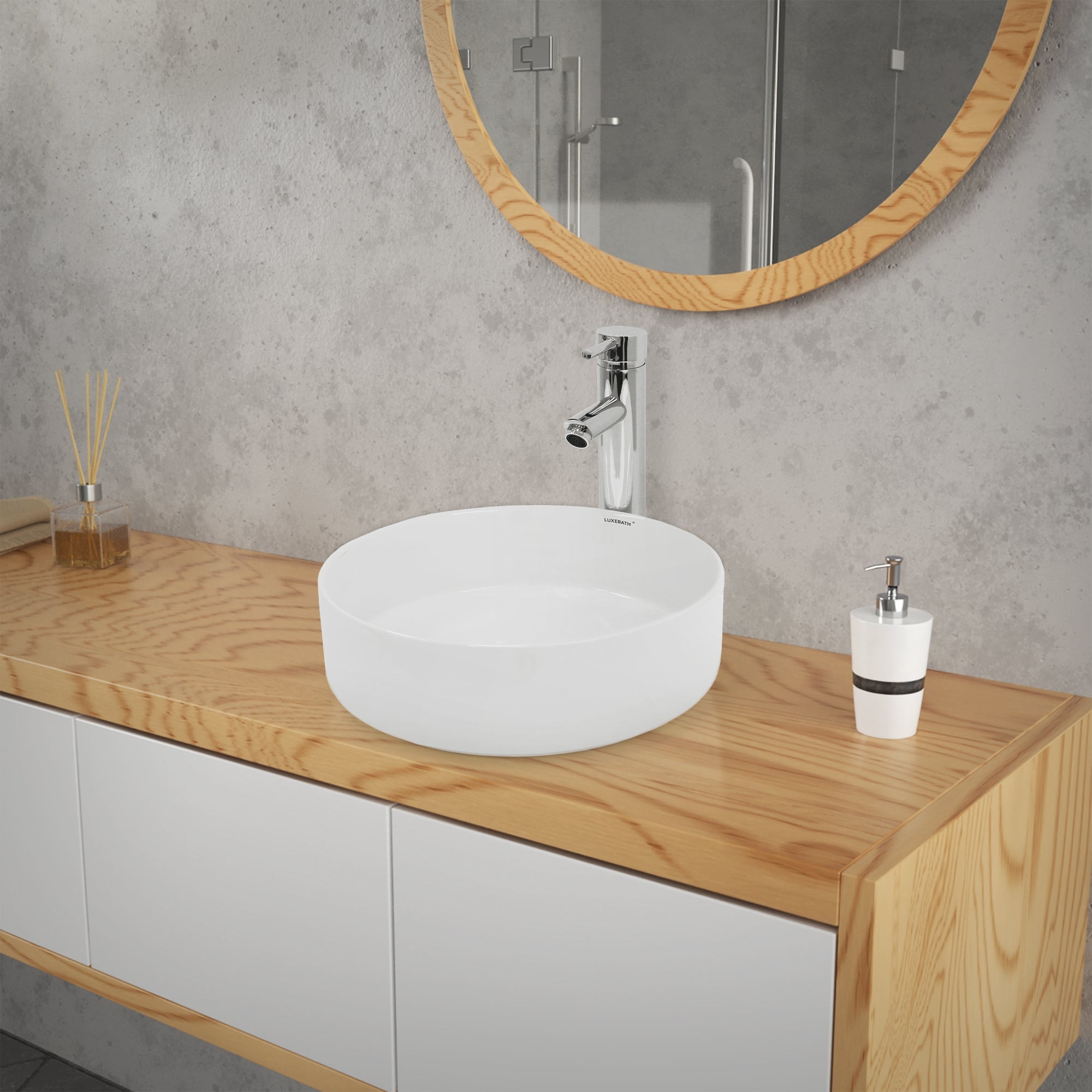 ECD Germany Sanitär lavabo rond 35,5 cm blanc + bonde argent