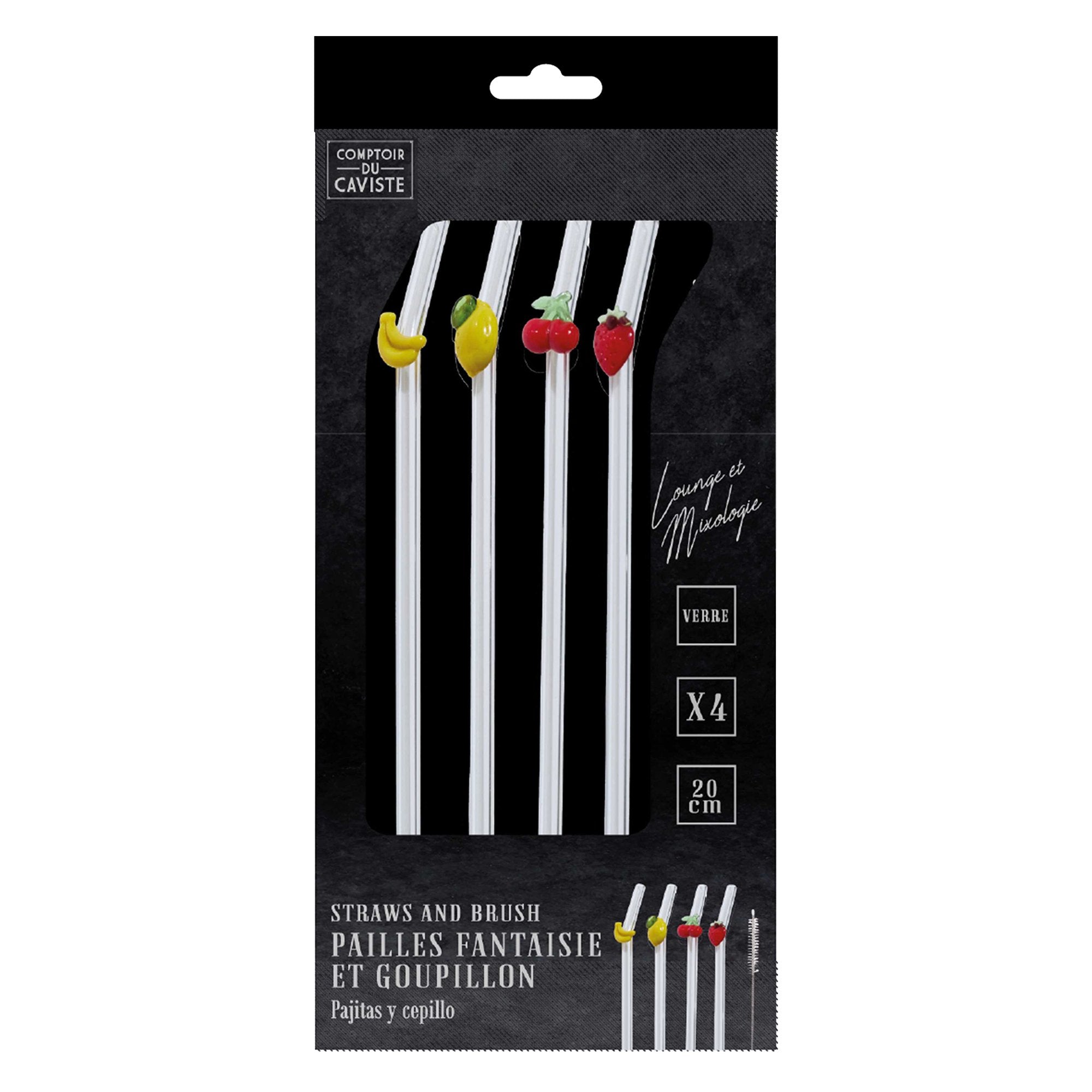 Stokomani Maison 4 pailles verre fruits réutilisables + goupillon
