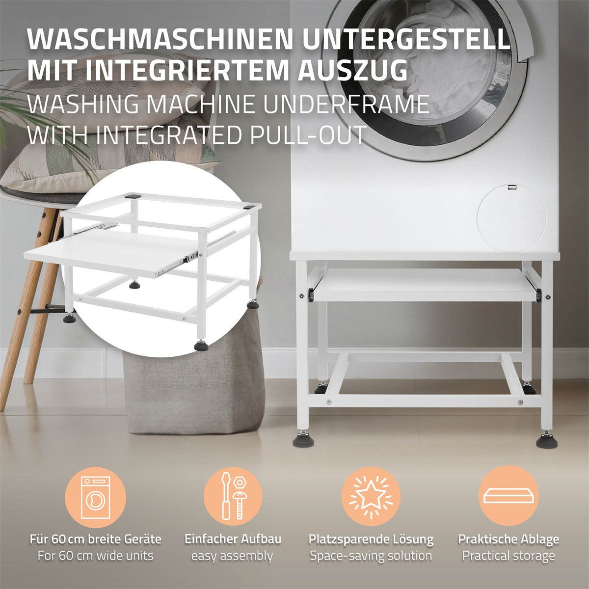 ML-Design Rehausseur Lave-Linge Acier Tablette 62,5cm Noir