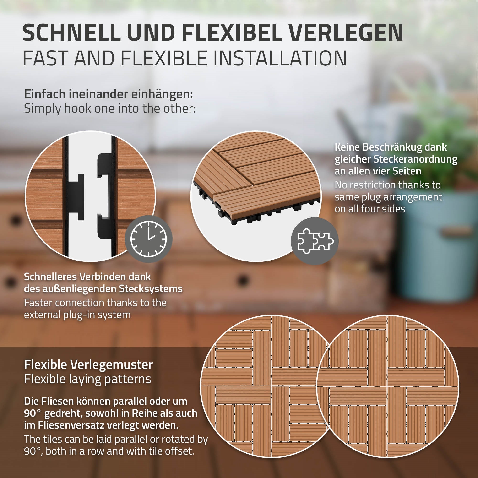 ECD Germany Garten Dalles terrasse 30x30 cm marron clair WPC 1 m²