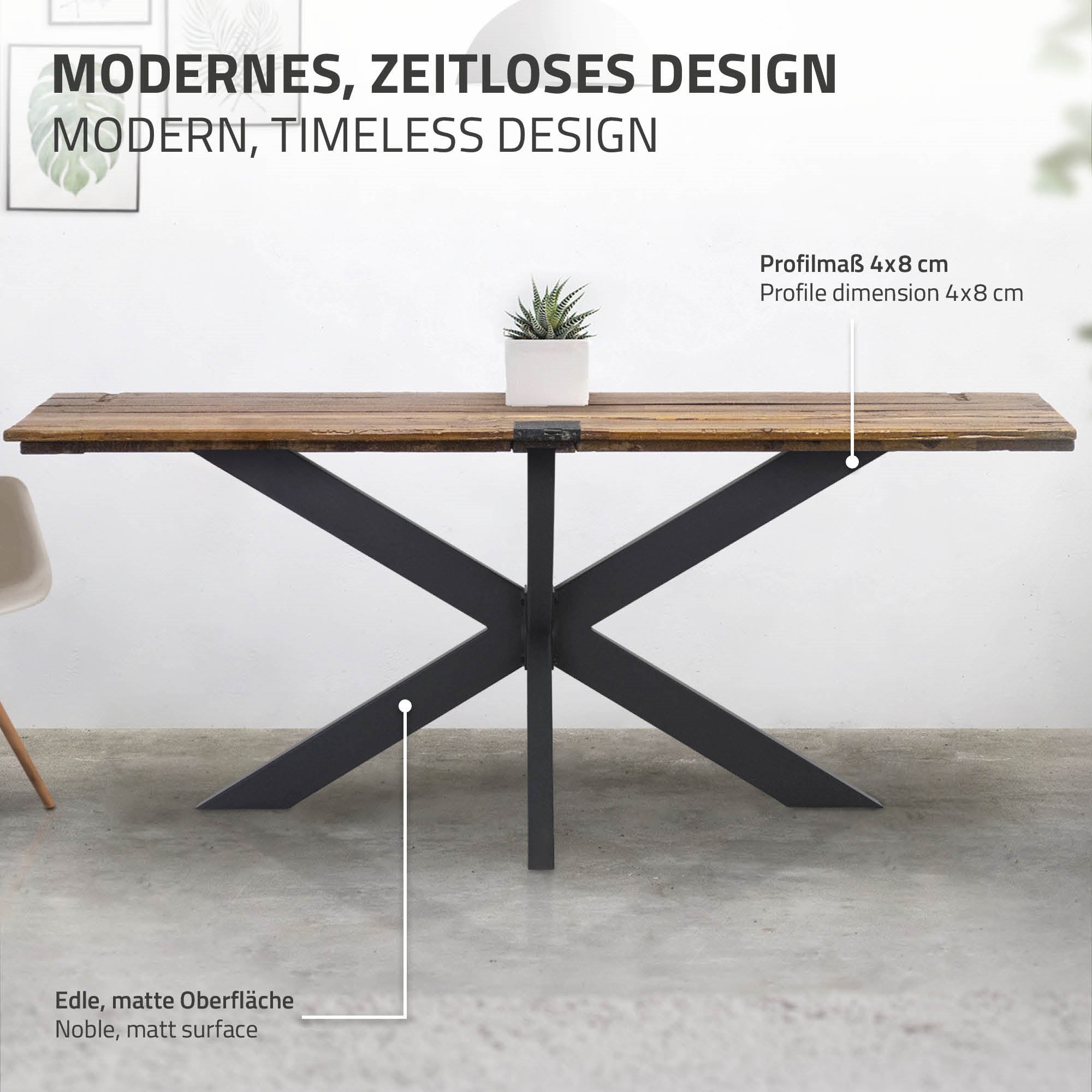 ECD Germany ML-Design pieds de table X noir 120x71cm métal