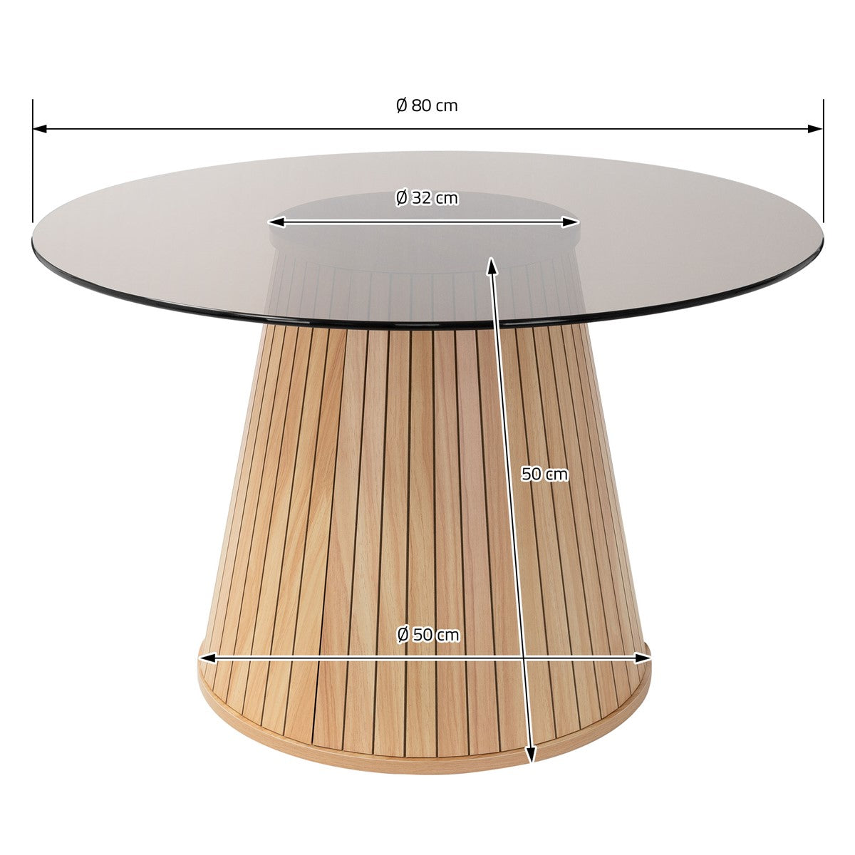 ECD Germany Möbel Table basse ronde verre 80 cm marron