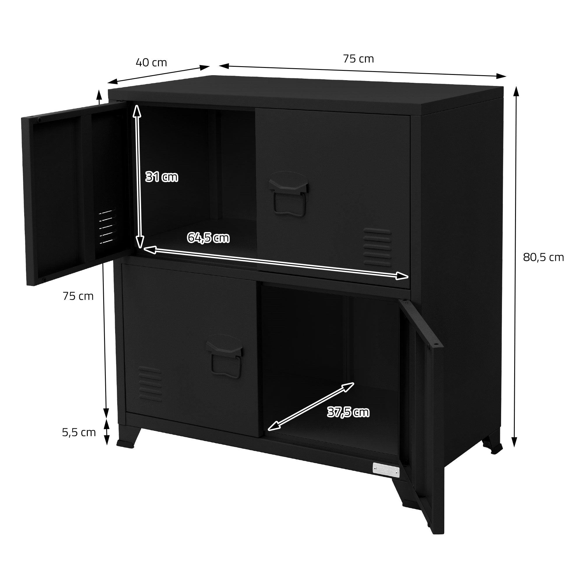 ECD Germany Werkstatt & Werkzeuge armoire bureau acier noir 75x40 cm
