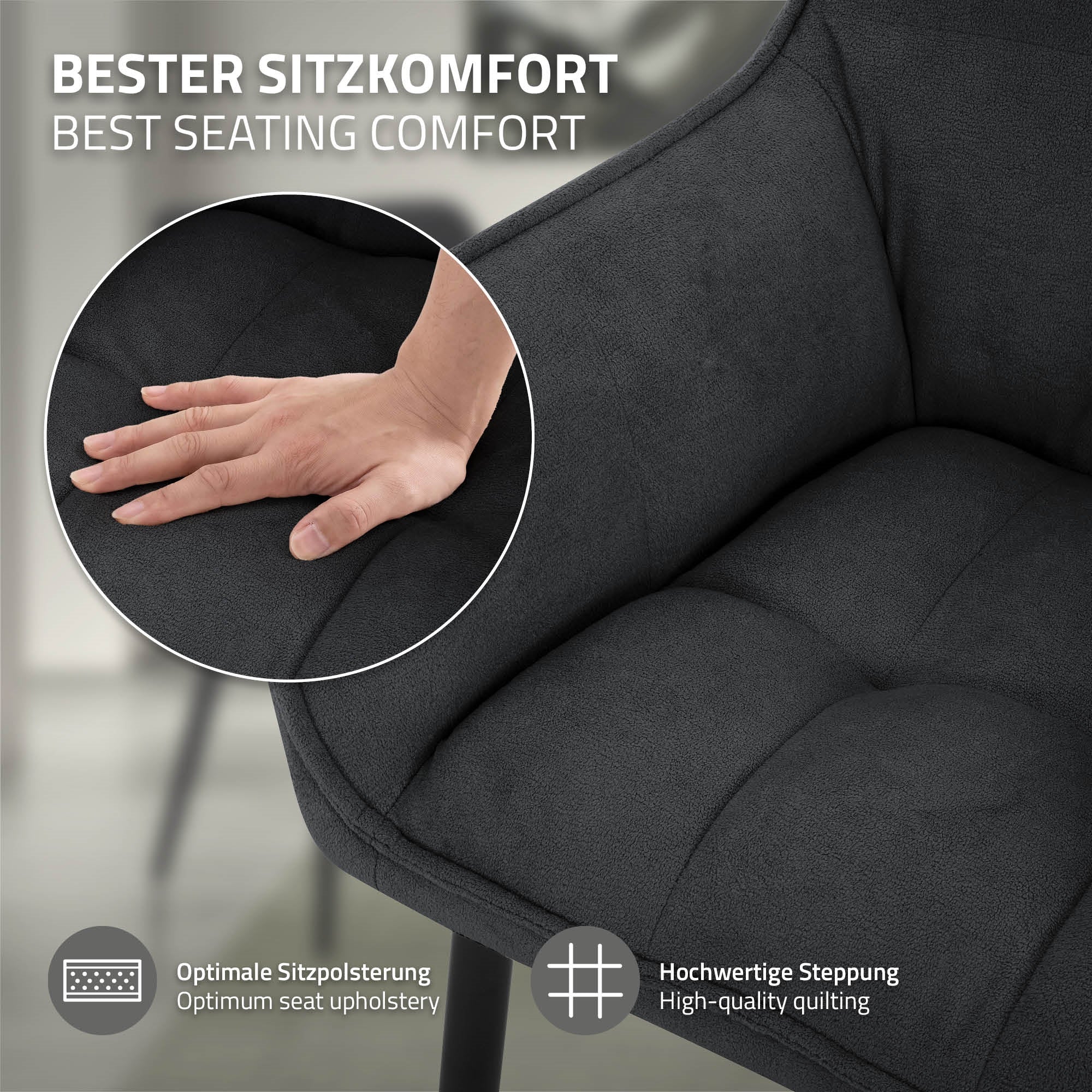 ECD Germany chaise salle à manger noire tissu bouclette
