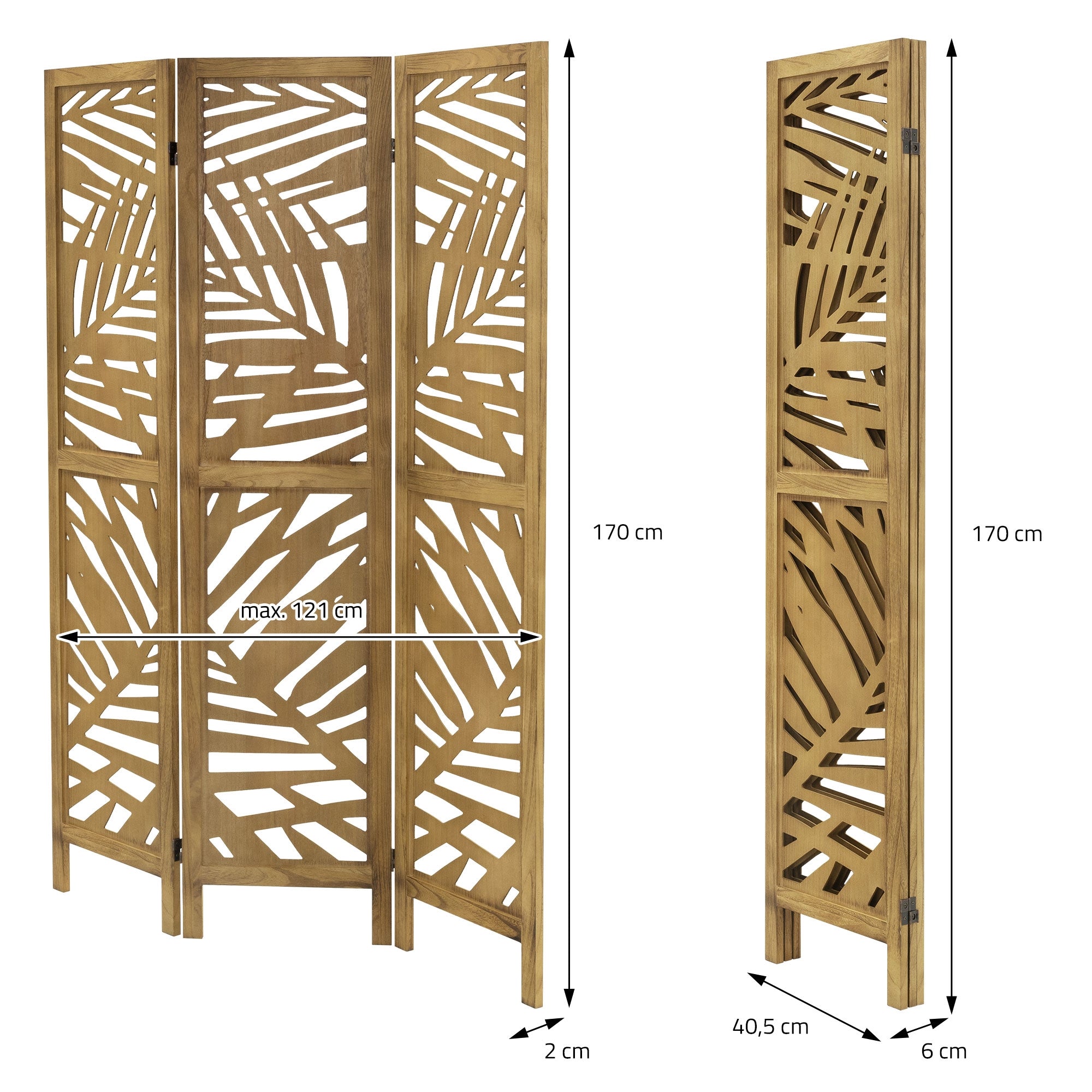 ML-Design Kyoto paravent bois 3 volets 170x121 cm marron
