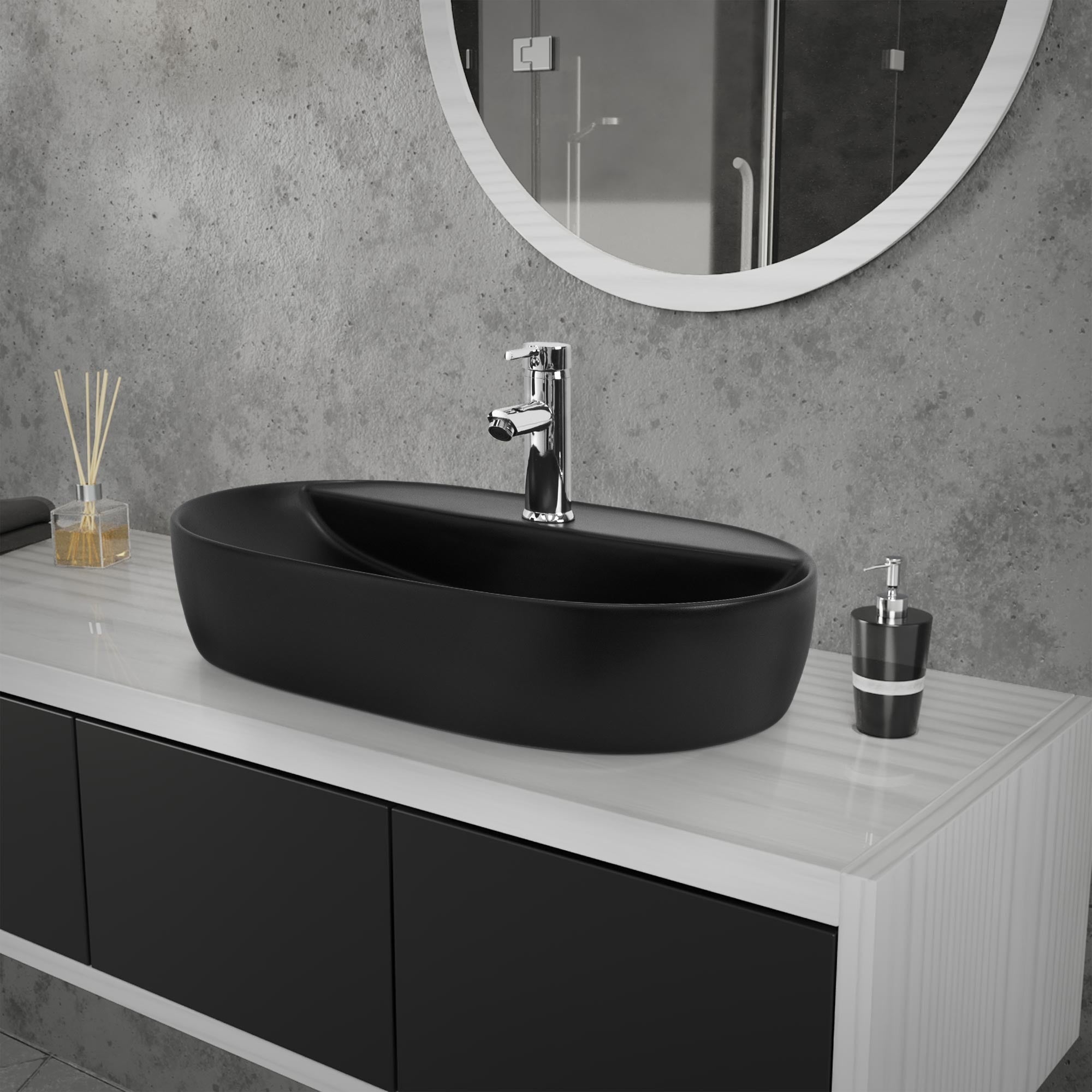 ECD Germany ML-Design vasque noire 60x40cm céramique + bonde