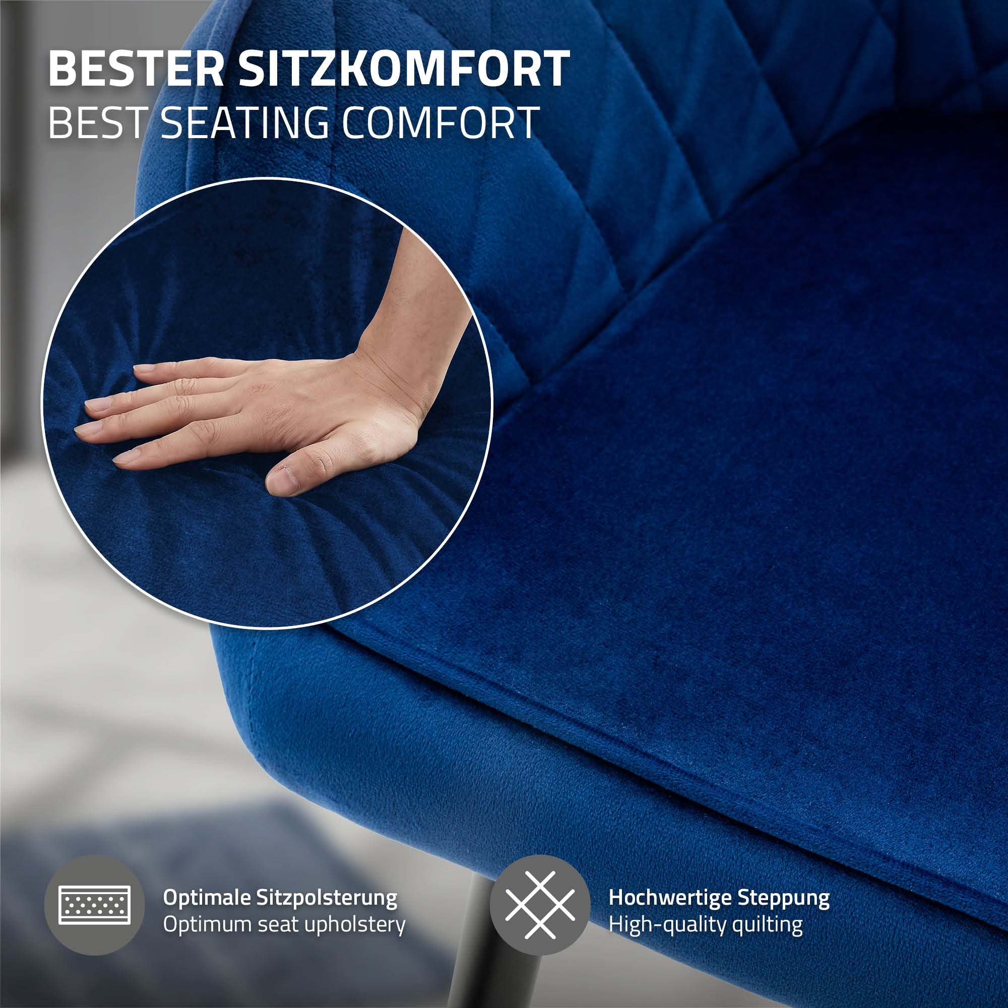 ML-Design Möbel chaise velours bleu nuit lot 2 capitonnée