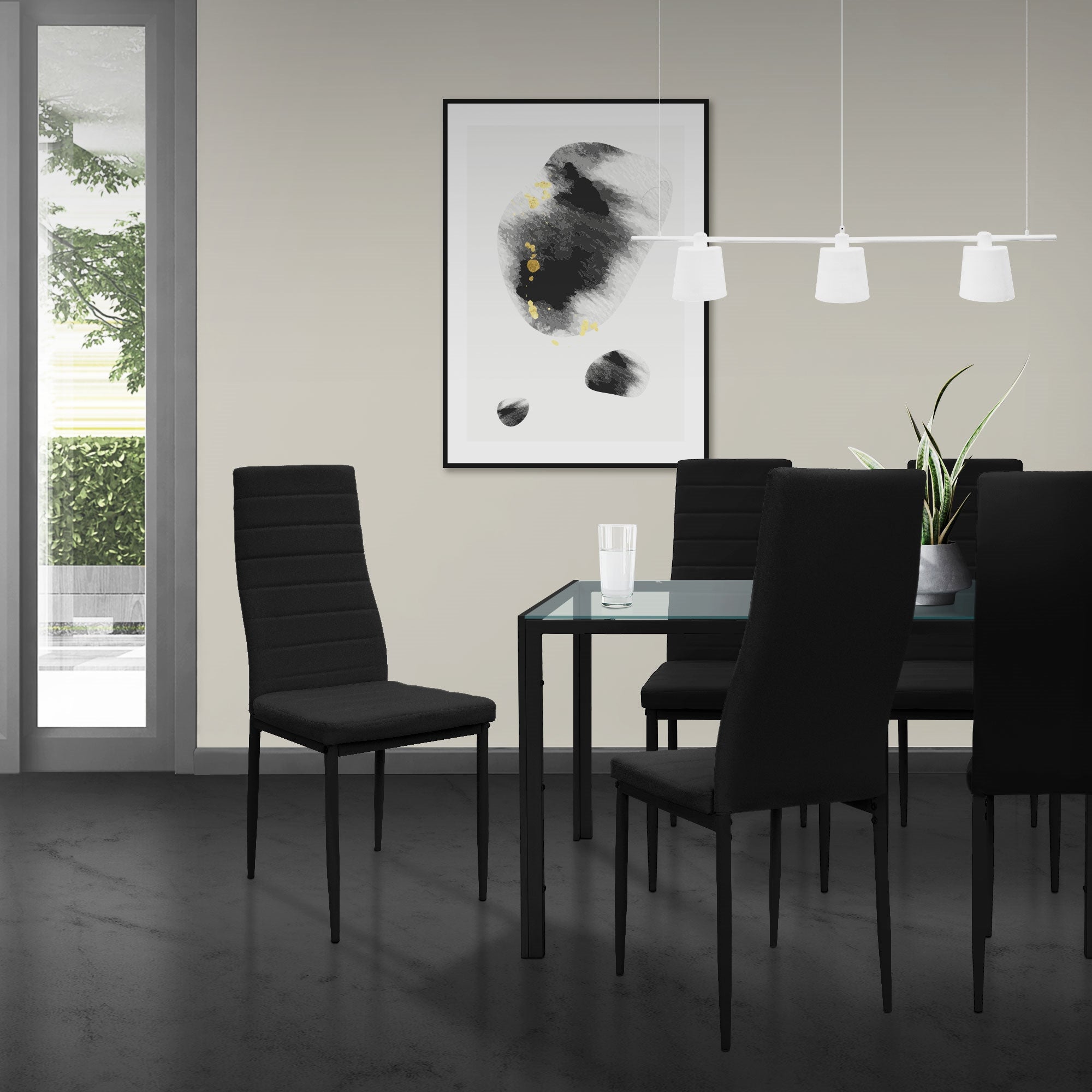 ECD Germany ML-Design chaises salle à manger similicuir noir lot 4