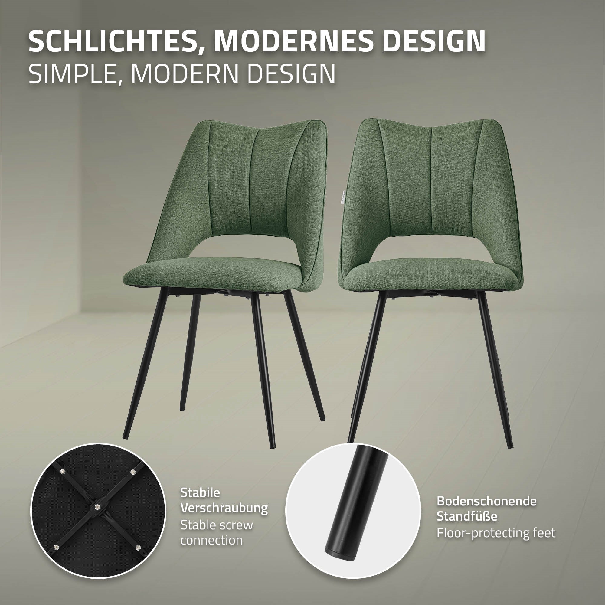 ECD Möbel chaise cuisine vert lot 4 rembourrée 120 kg