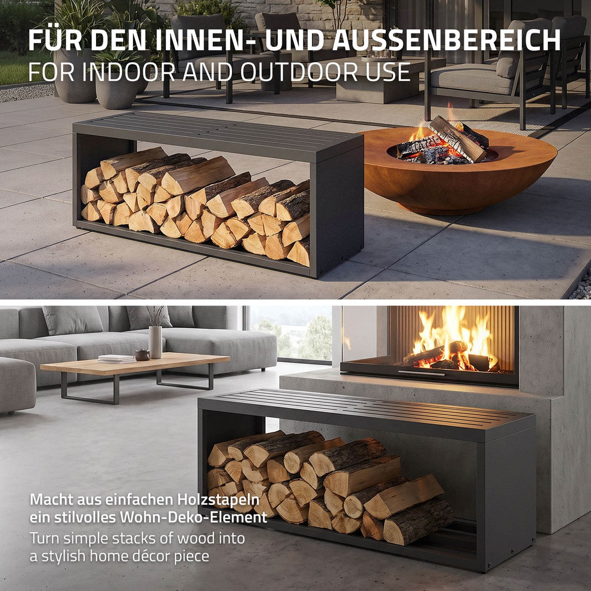 ML-Design Range-bûches banc 120 cm anthracite acier