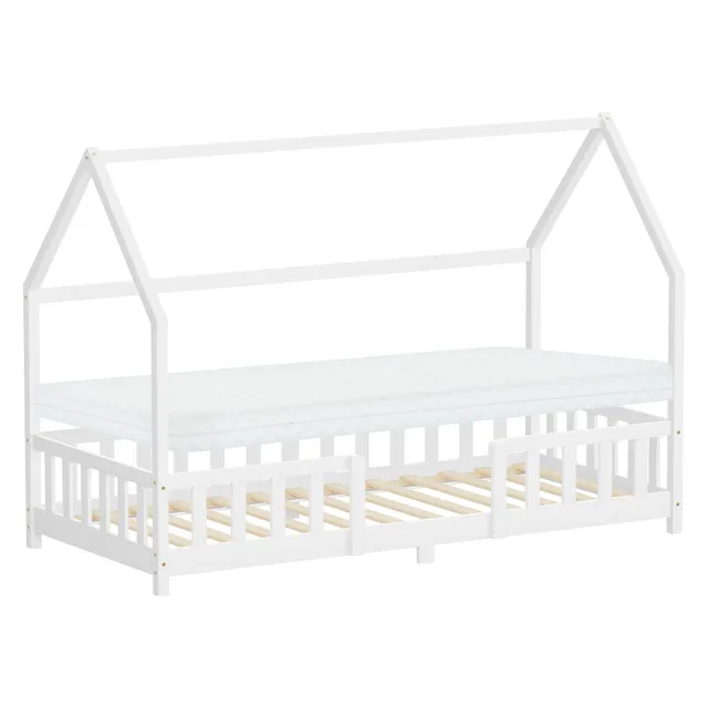 ECD Germany lit cabane enfant blanc 90x200 matelas inclus