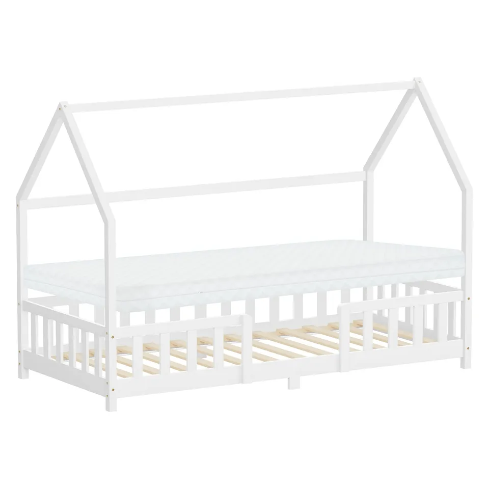 ECD Germany lit cabane enfant blanc 90x200 matelas inclus