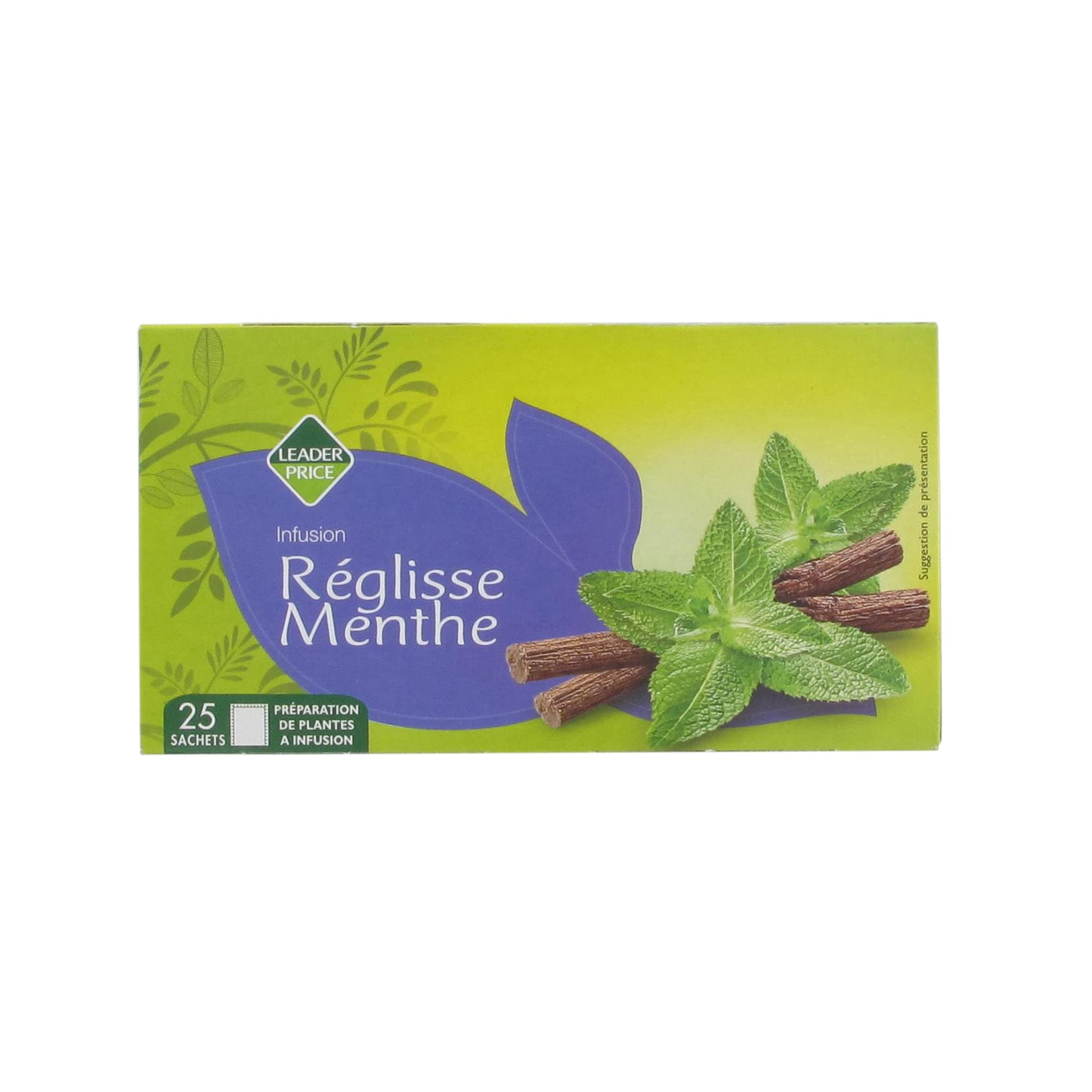 Leader Price Petit-déjeuner infusion réglisse menthe 25 sachets 37g