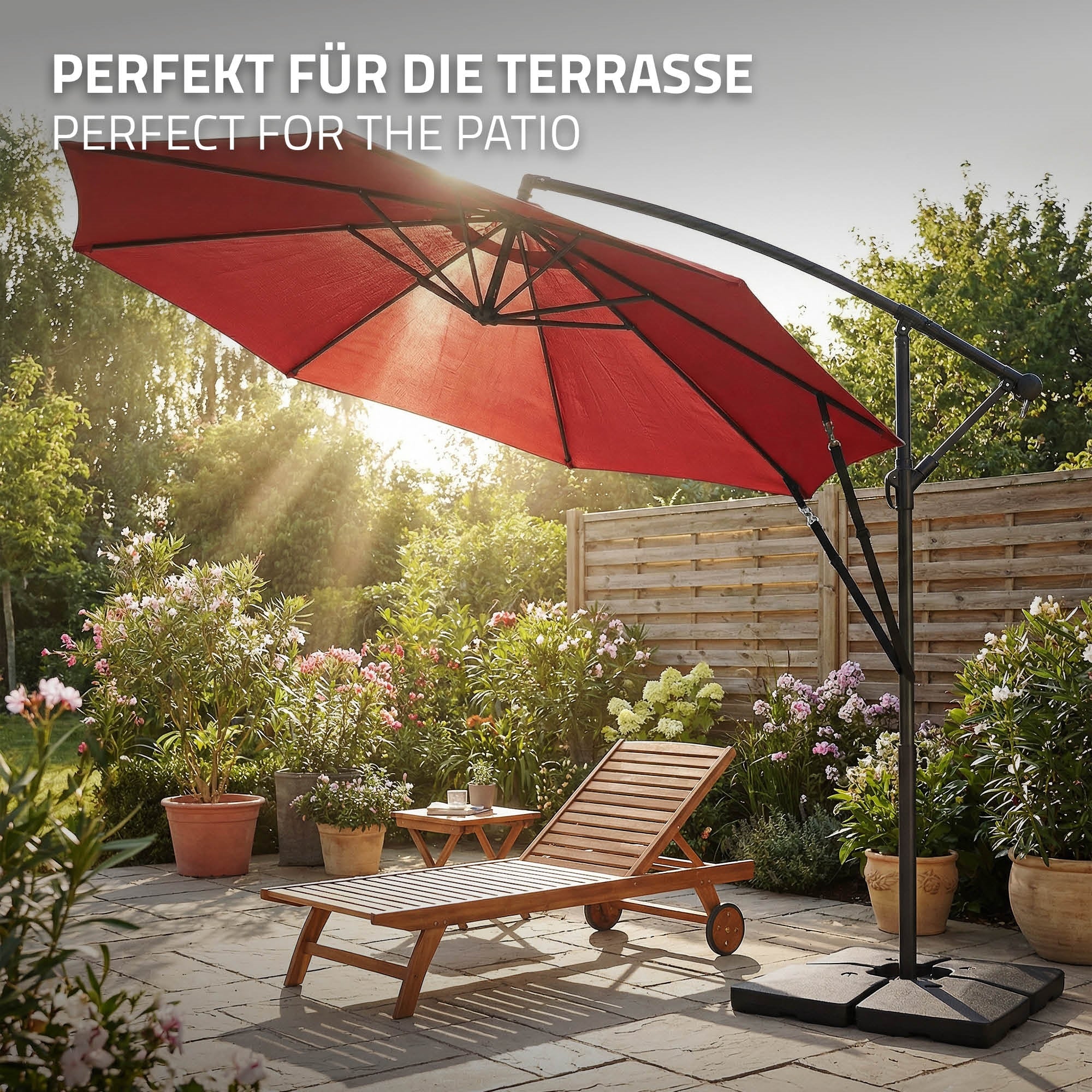 ECD Germany Garten parasol déporté rouge Ø 300 cm alu