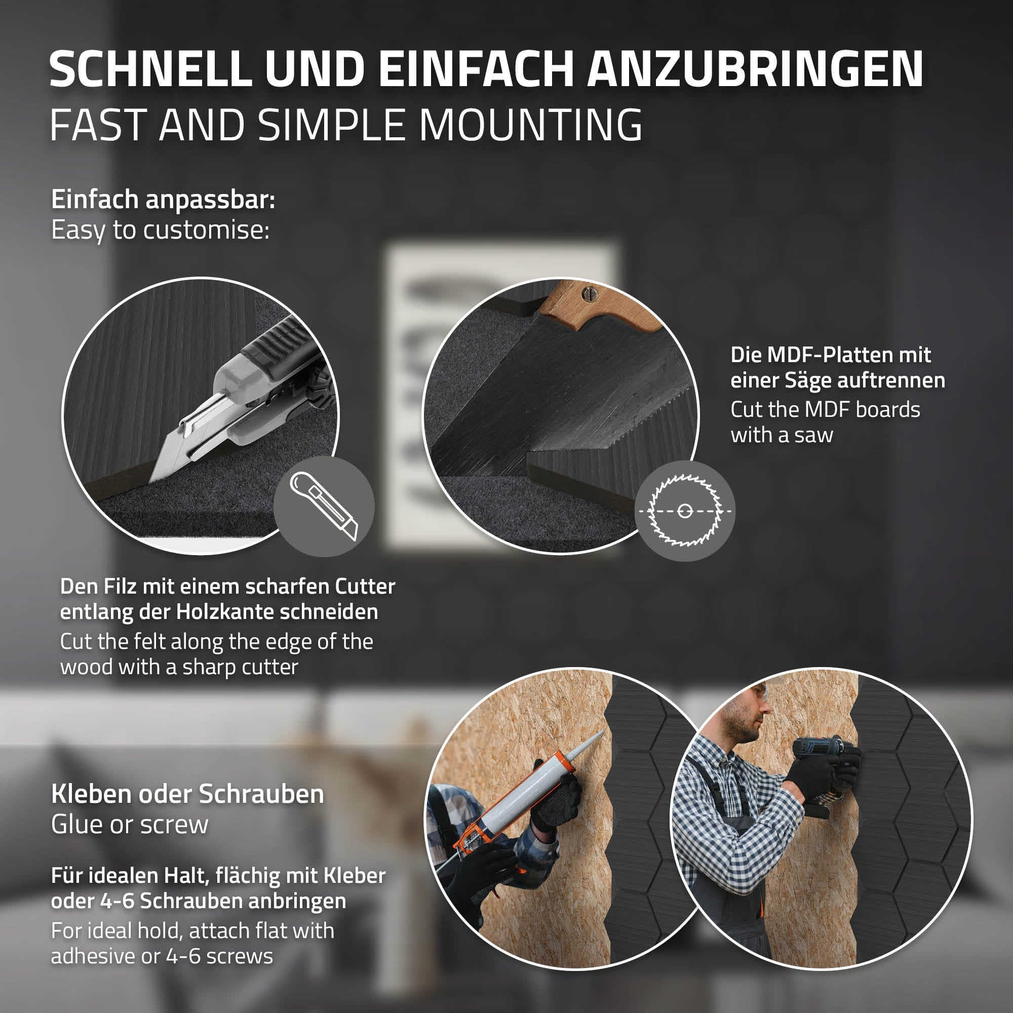 ECD Germany Haus & Wohnen ML-Design panneau acoustique hexagone noir lot 2
