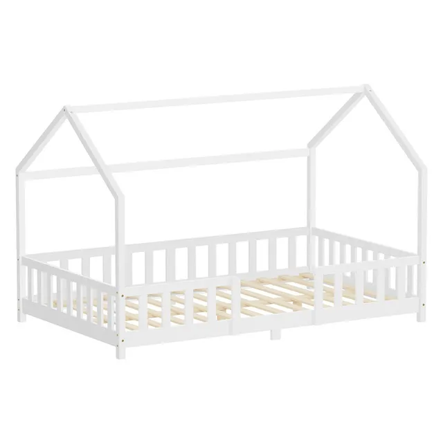 ECD Germany Kinder lit cabane 120x200 cm pin blanc barrière