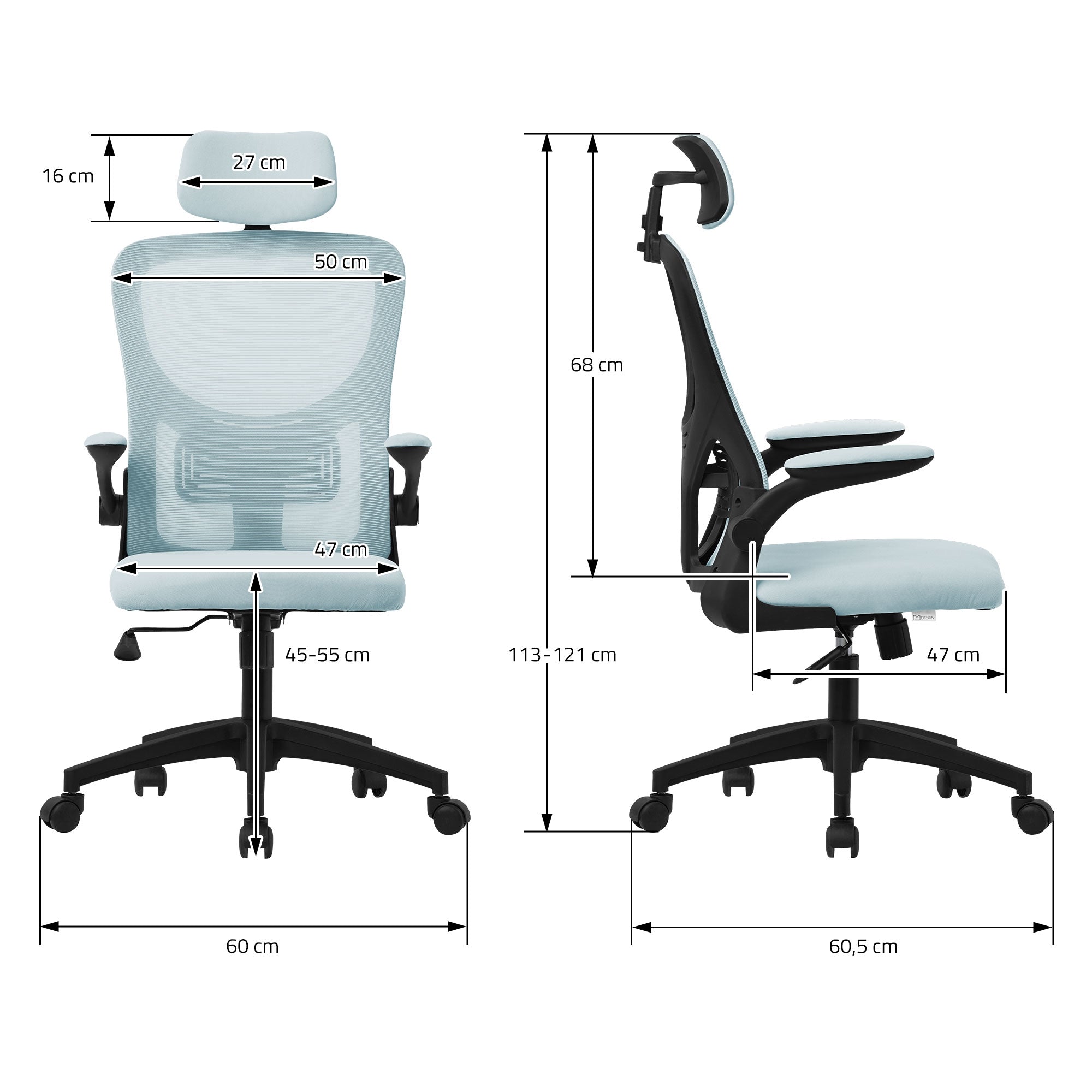 ECD Germany ML-Design chaise de bureau bleu maille appui-tête