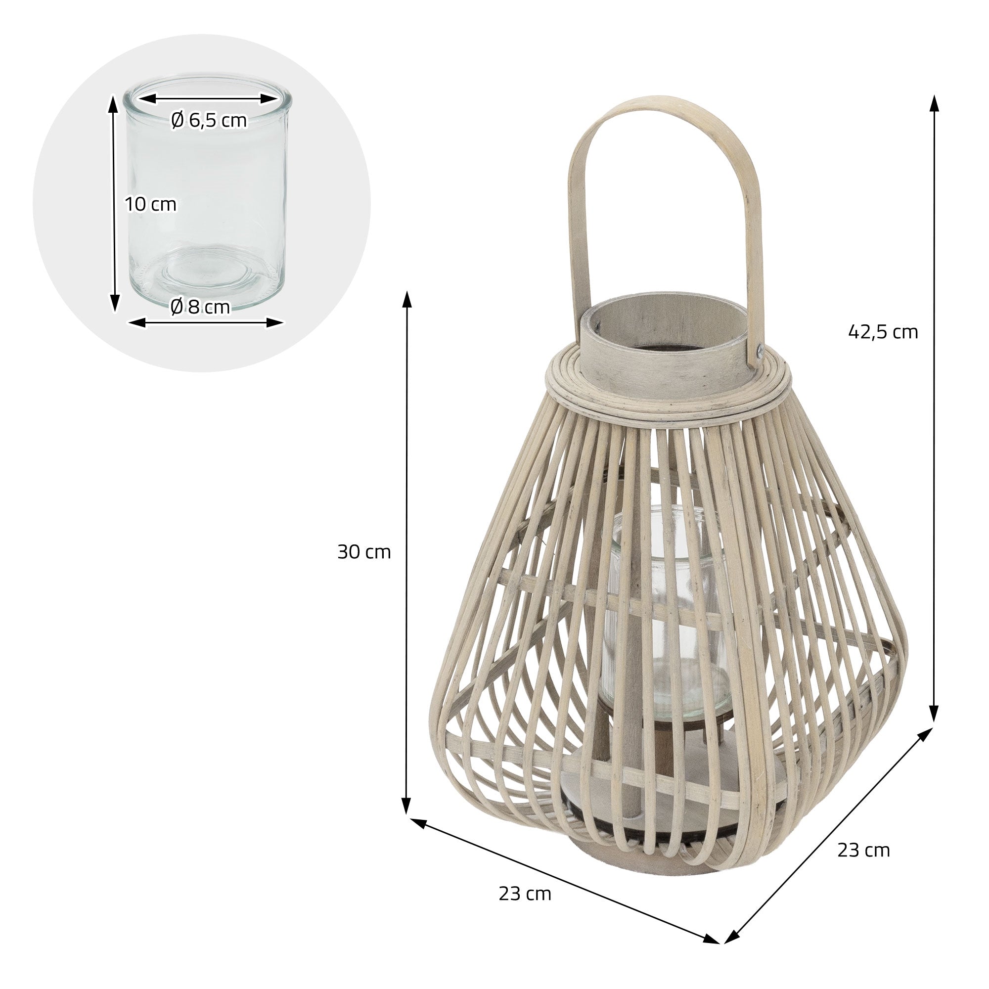 ECD Germany Garten lanterne bambou 42,5cm verre vent boho