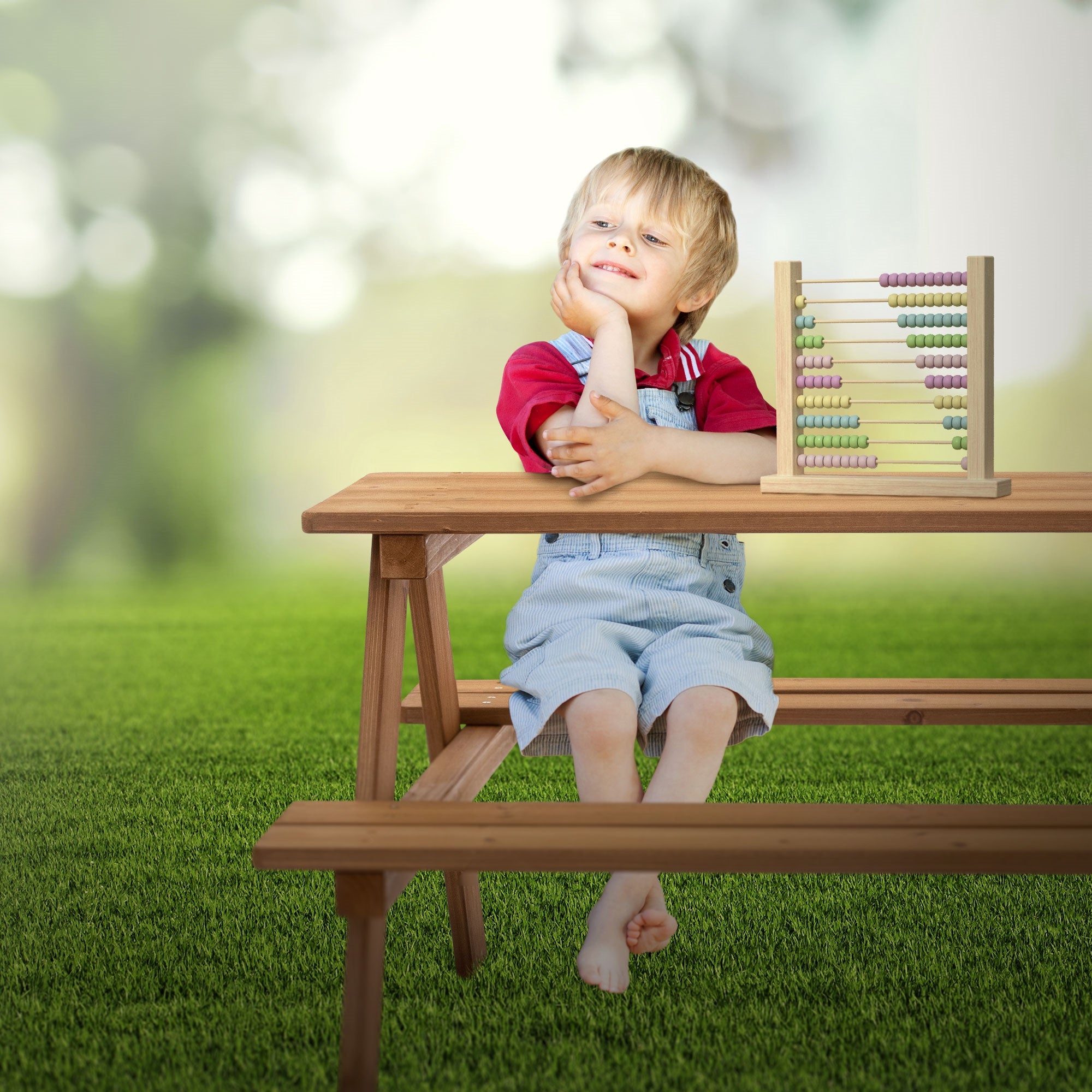 ECD Germany Kinder table pique-nique enfant marron 4 places bois