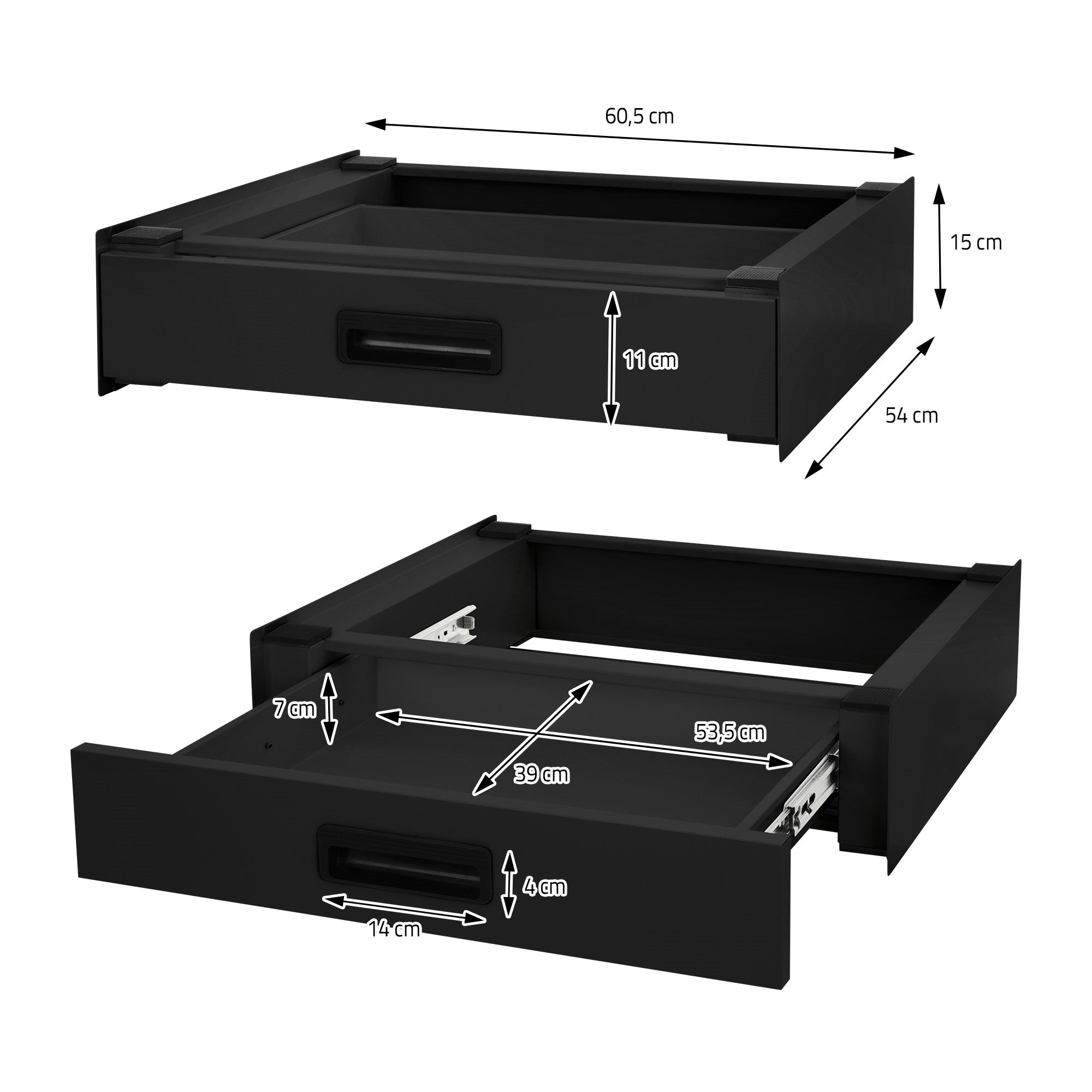 ECD Germany Möbel cadre superposition noir avec tiroir 60,5x54 cm