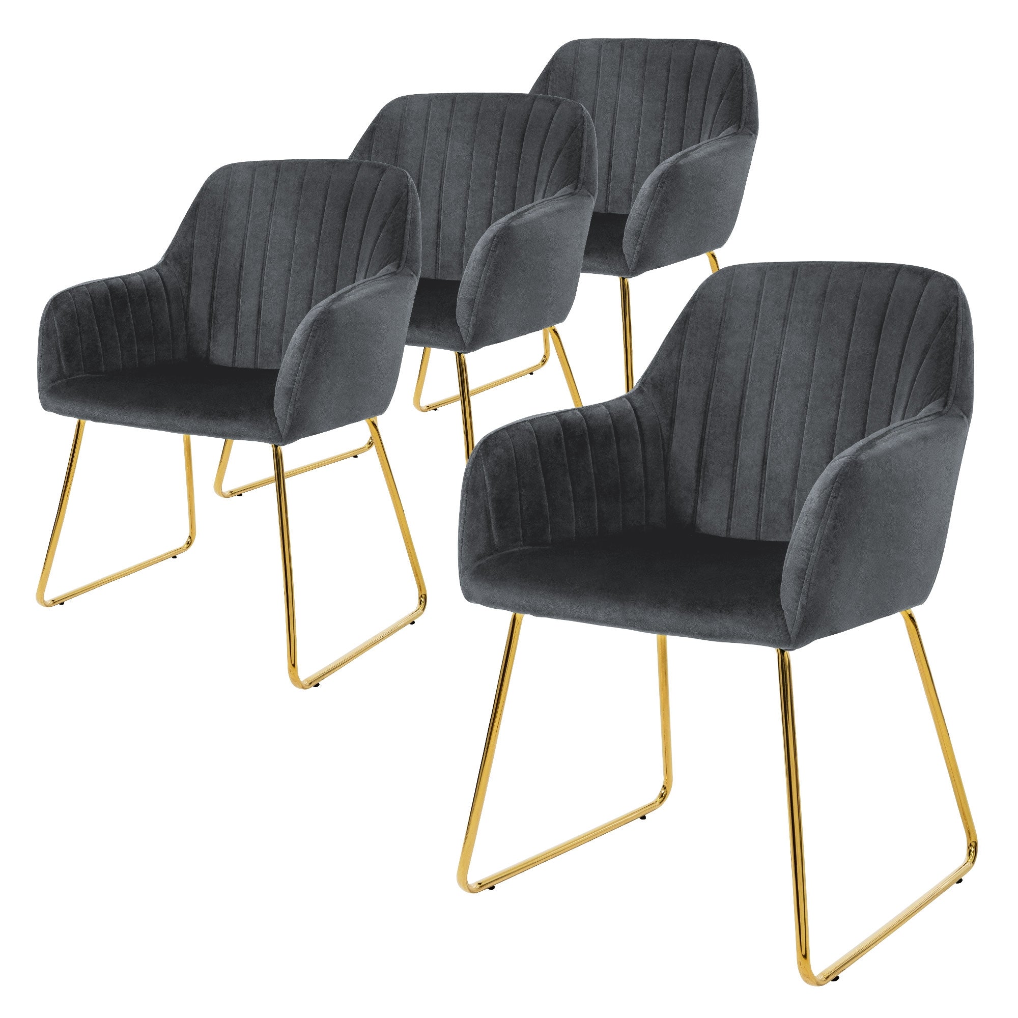 ML-Design chaise salle velours bleu pieds or lot 2