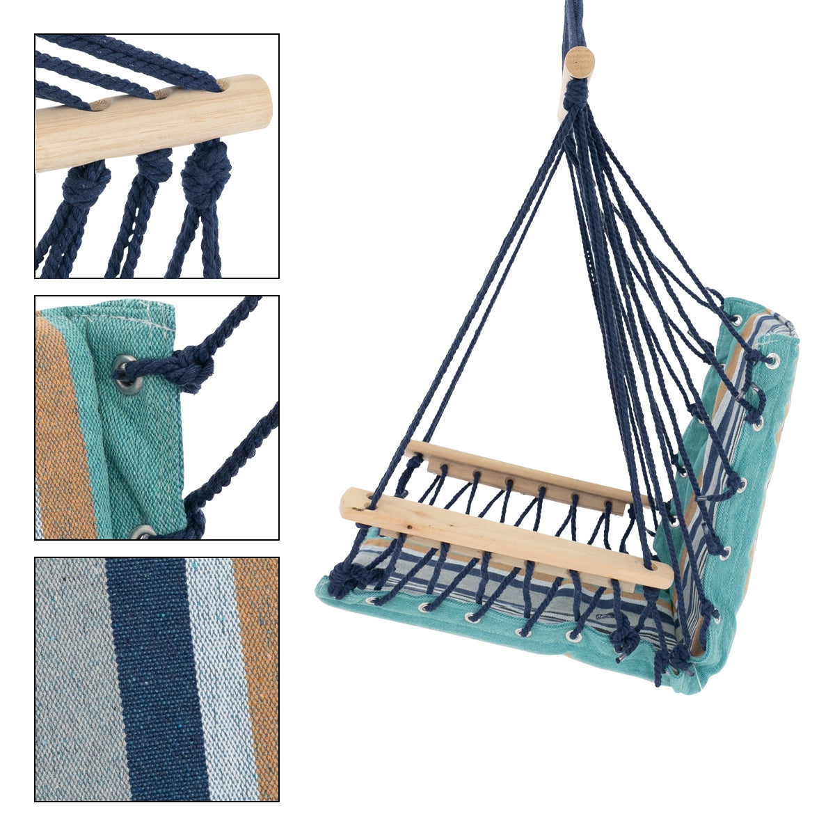 ECD Germany Fauteuil suspendu coton multicolore avec support