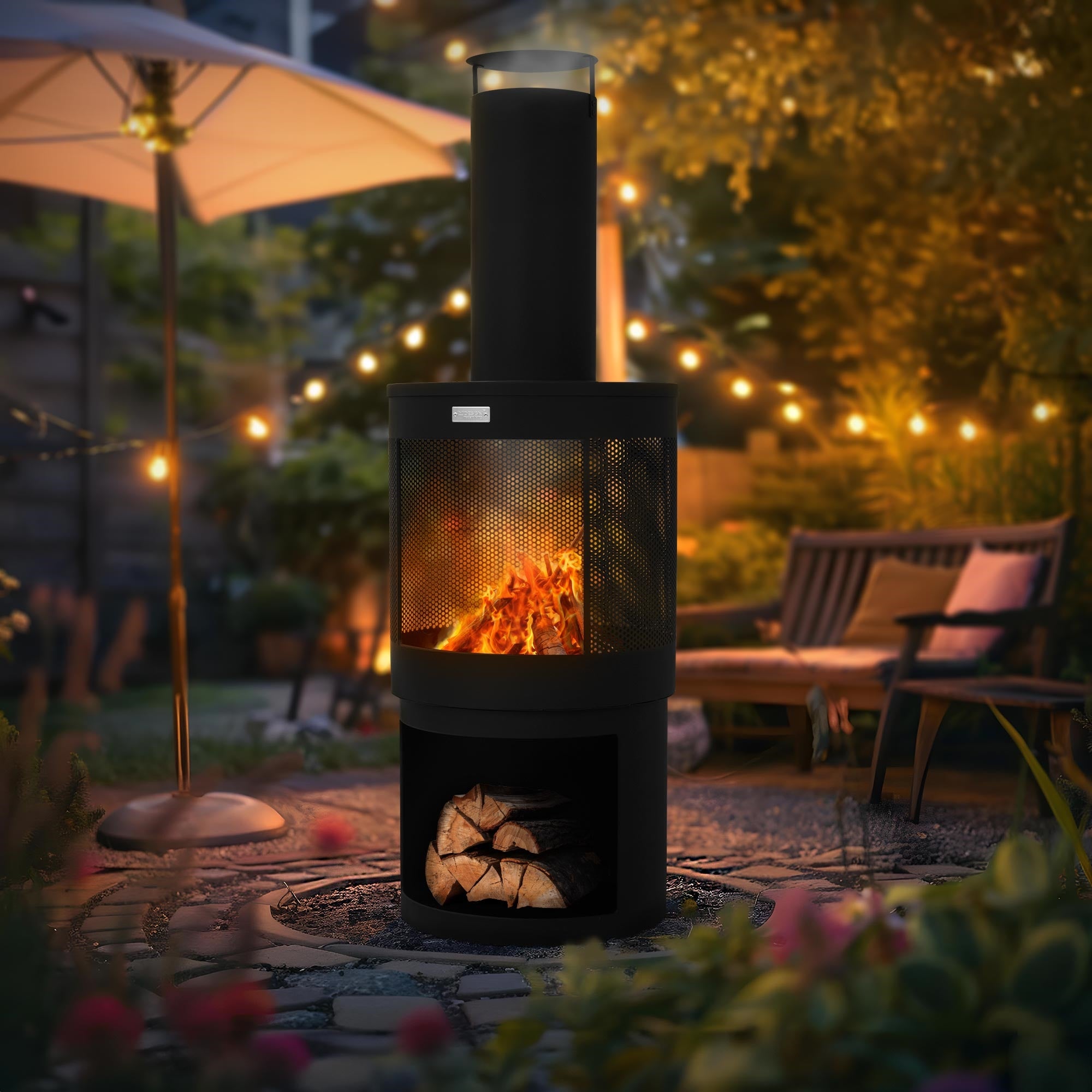 ML-Design Garten cheminée de jardin acier noir 131x45 cm ronde