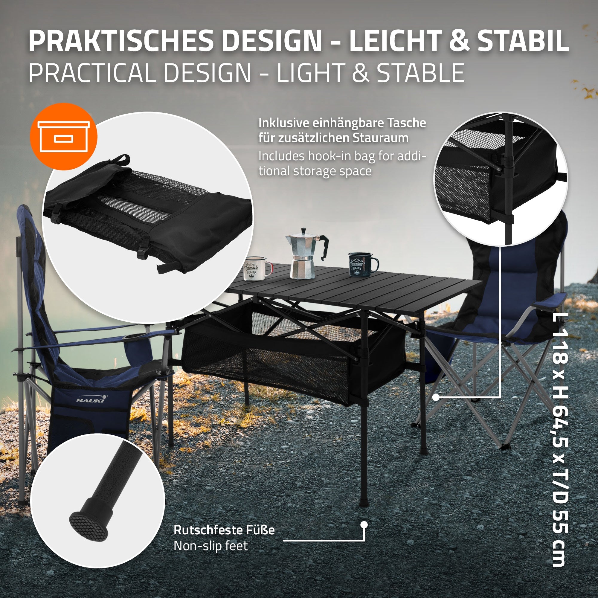 ECD Germany Hauki set camping table pliante + 2 chaises kaki