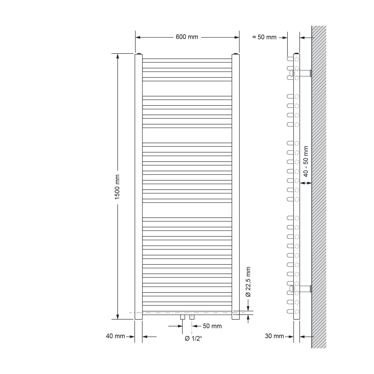 ECD Germany Sahara 600x1500 radiateur salle de bain blanc coudé