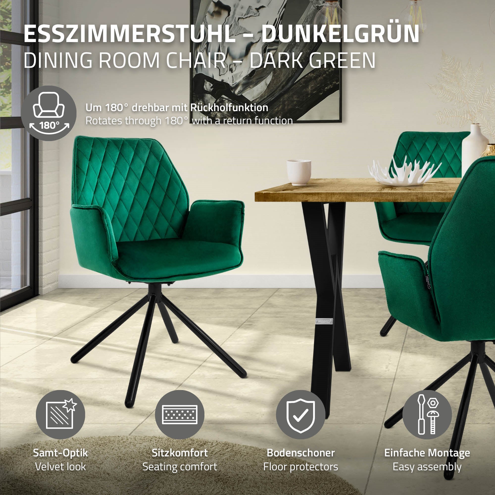 ECD Möbel ML-Design chaise pivotante vert foncé velours