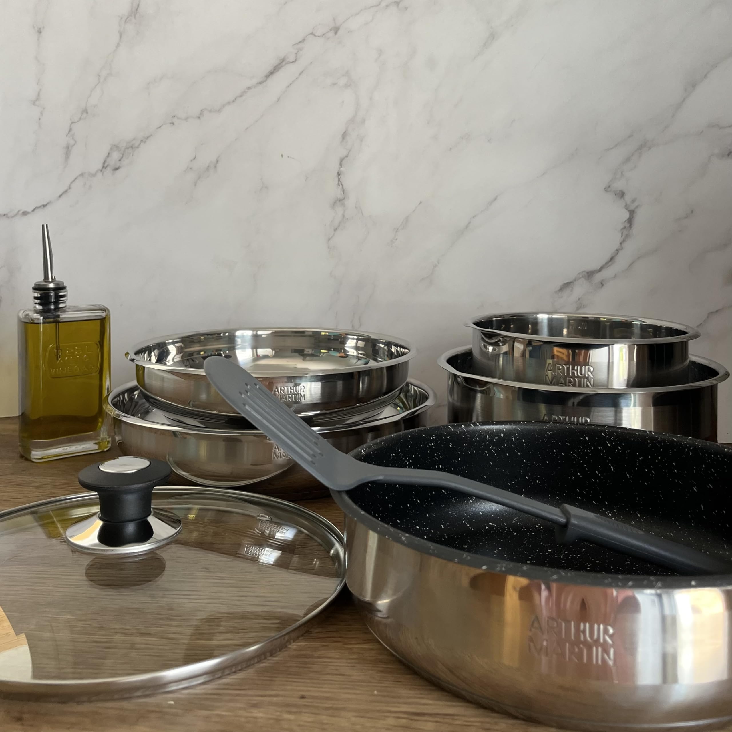 Arthur Martin AM0025 Batterie Cuisine 10 pièces inox noir induction