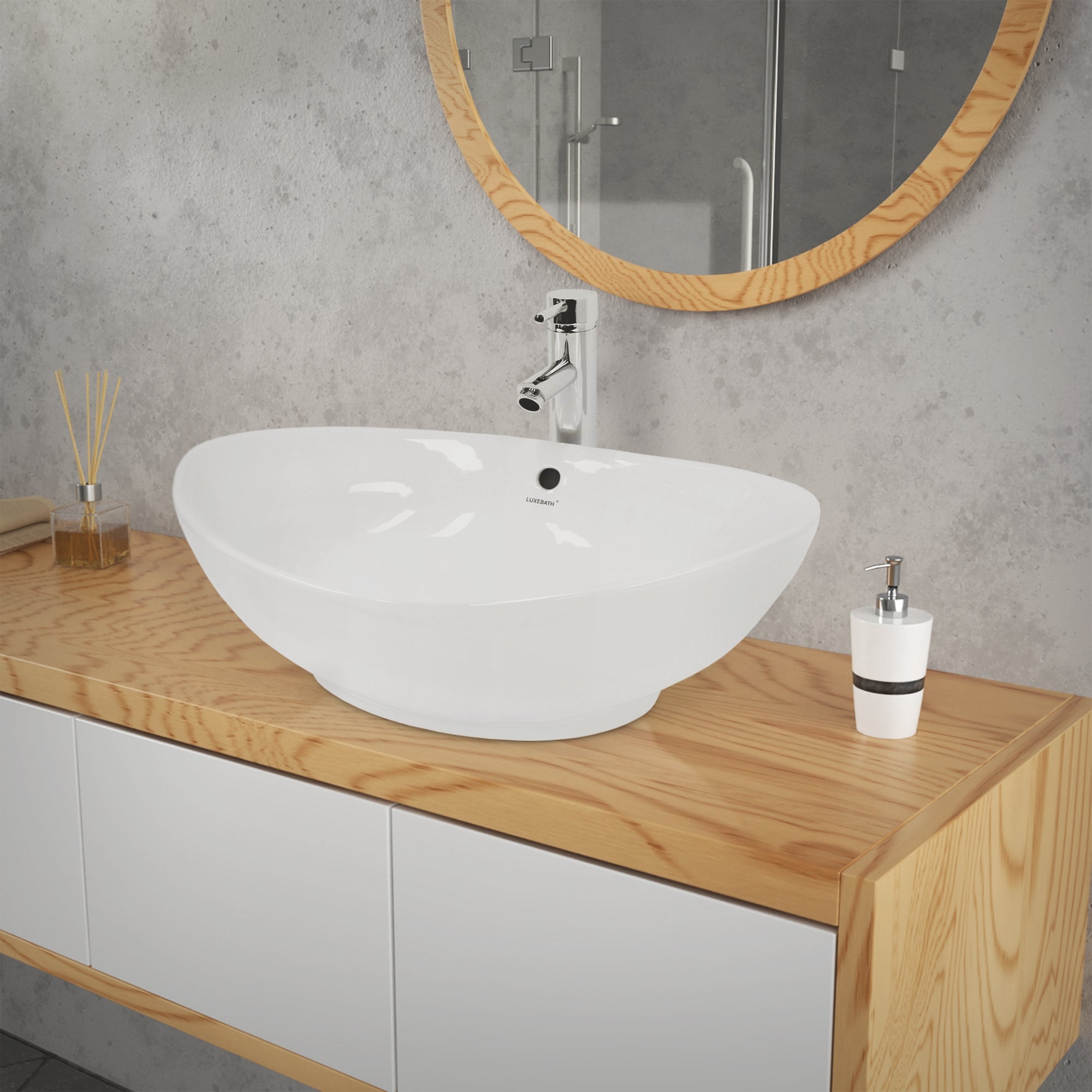 ECD Germany Sanitär lavabo céramique blanc 59x39 cm bonde argent