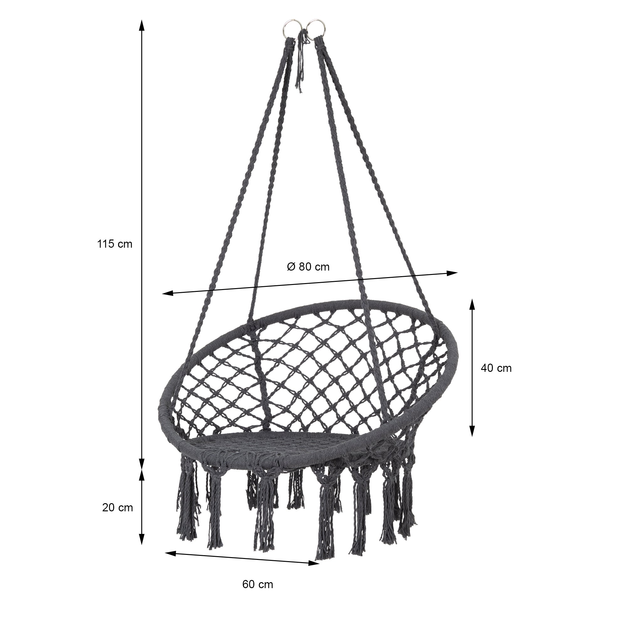 ECD Germany Sport Fauteuil suspendu Ø80cm gris coton 120kg