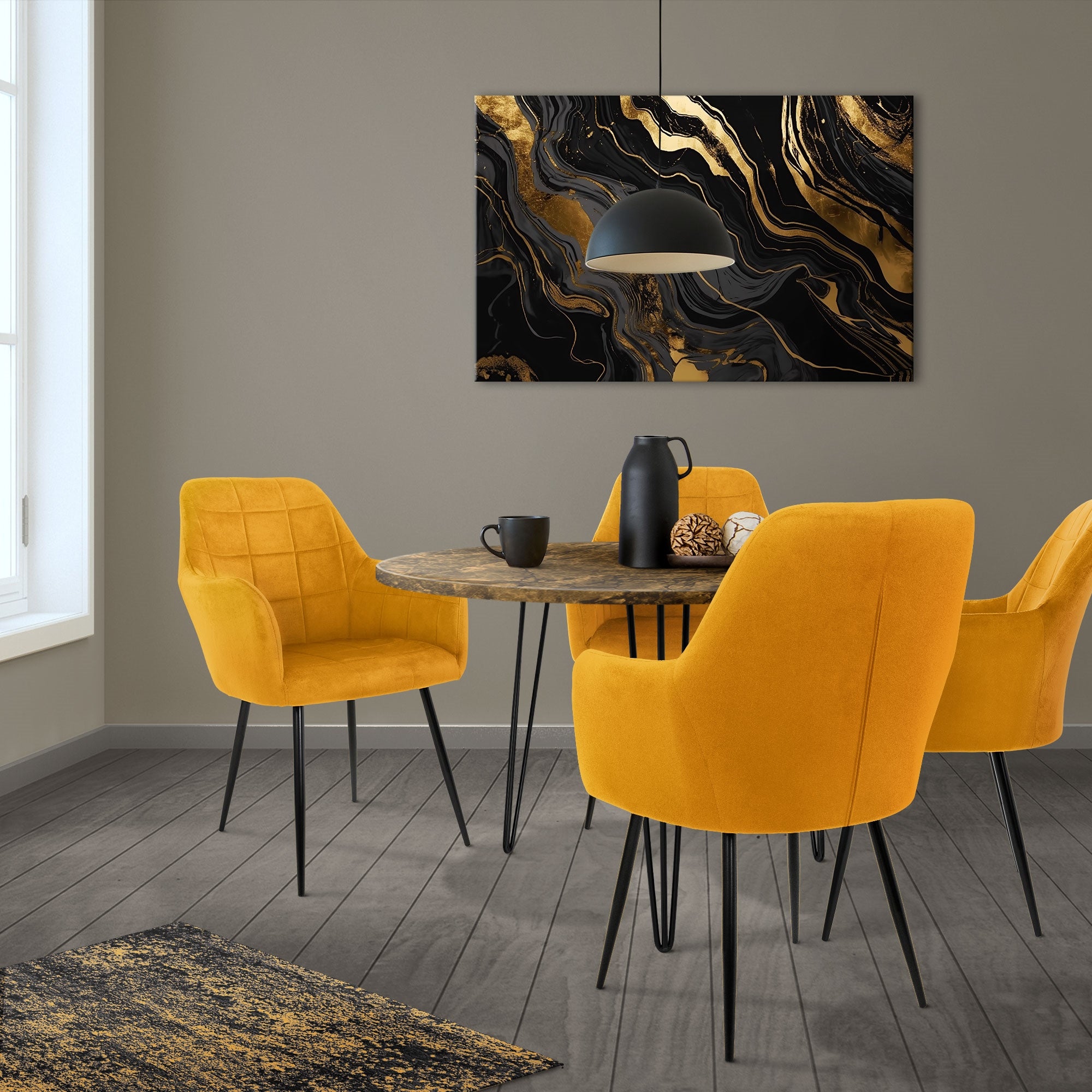 ECD Germany Möbel lot 4 chaises moutarde velours capitonnées