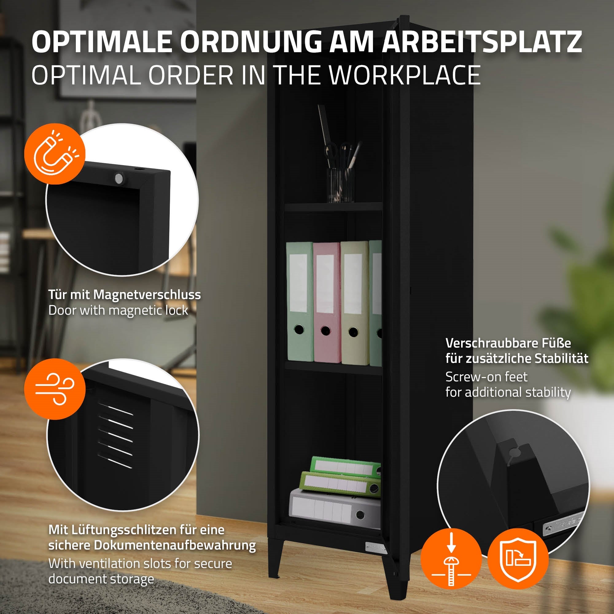 ECD Germany Werkstatt armoire métallique 38x38x137,5 cm noir 1 porte
