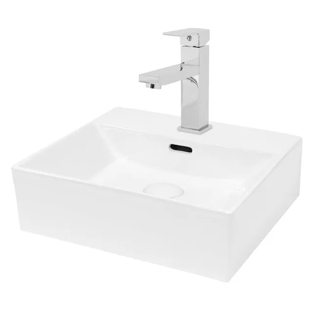 ECD Germany LuxeBath lavabo céramique 41,5x36x13 blanc robinet