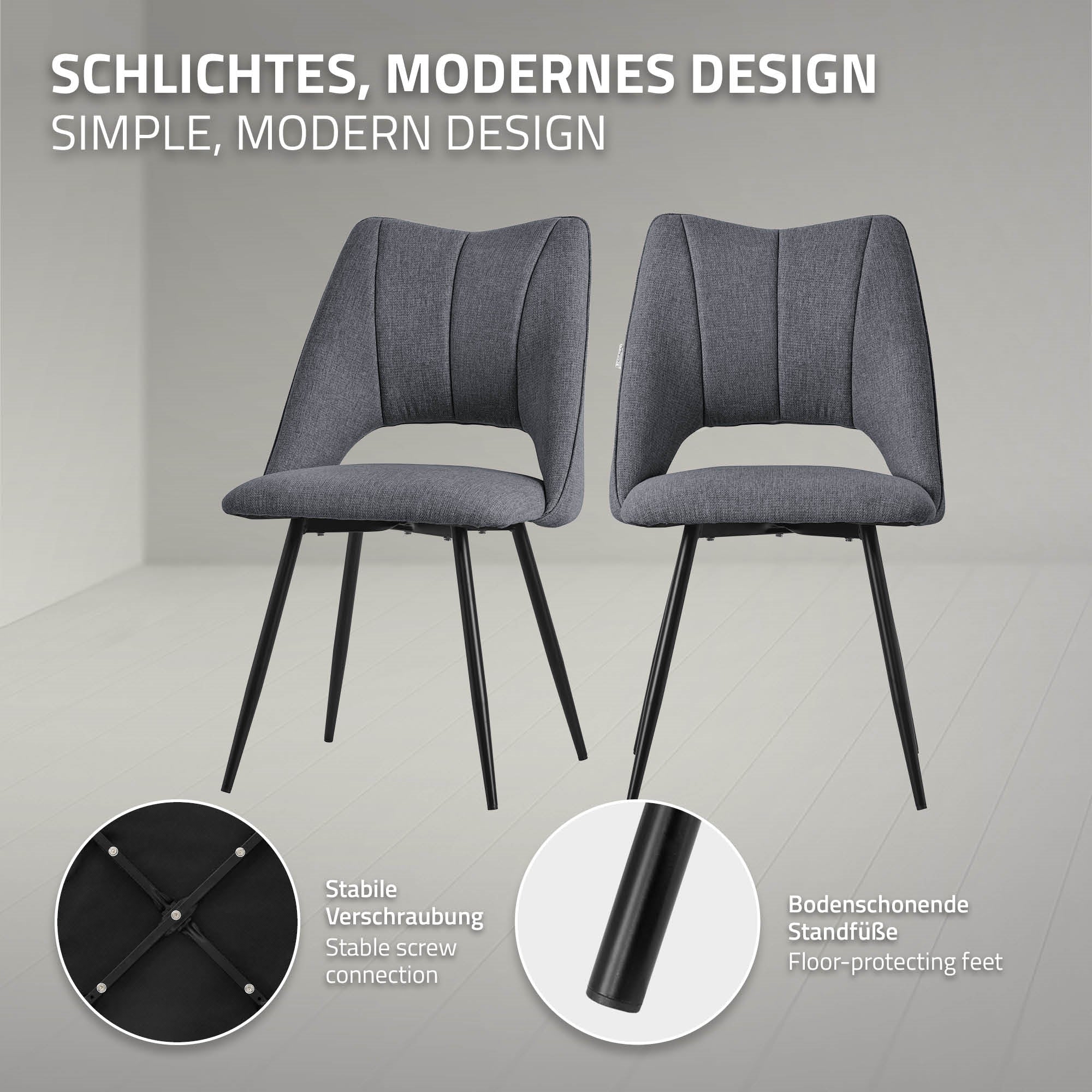 ML-Design Chaise salle à manger gris tissu rembourrée lot de 4