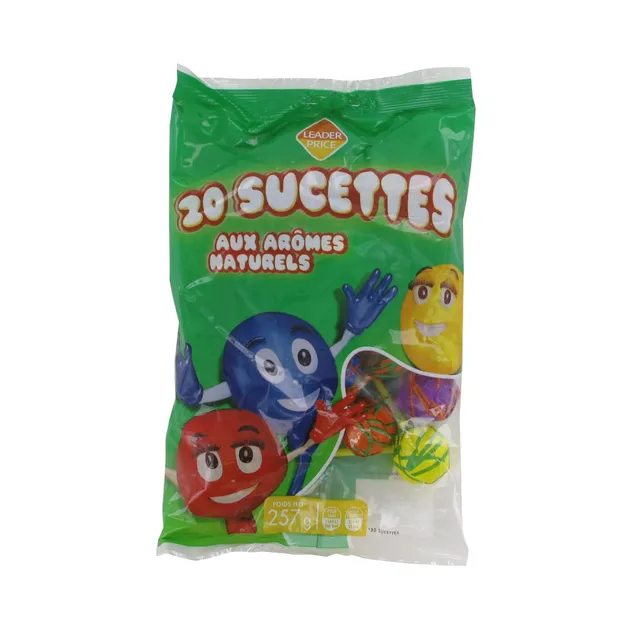 Leader Price Sucettes arômes naturels x20 257g bonbons fruit
