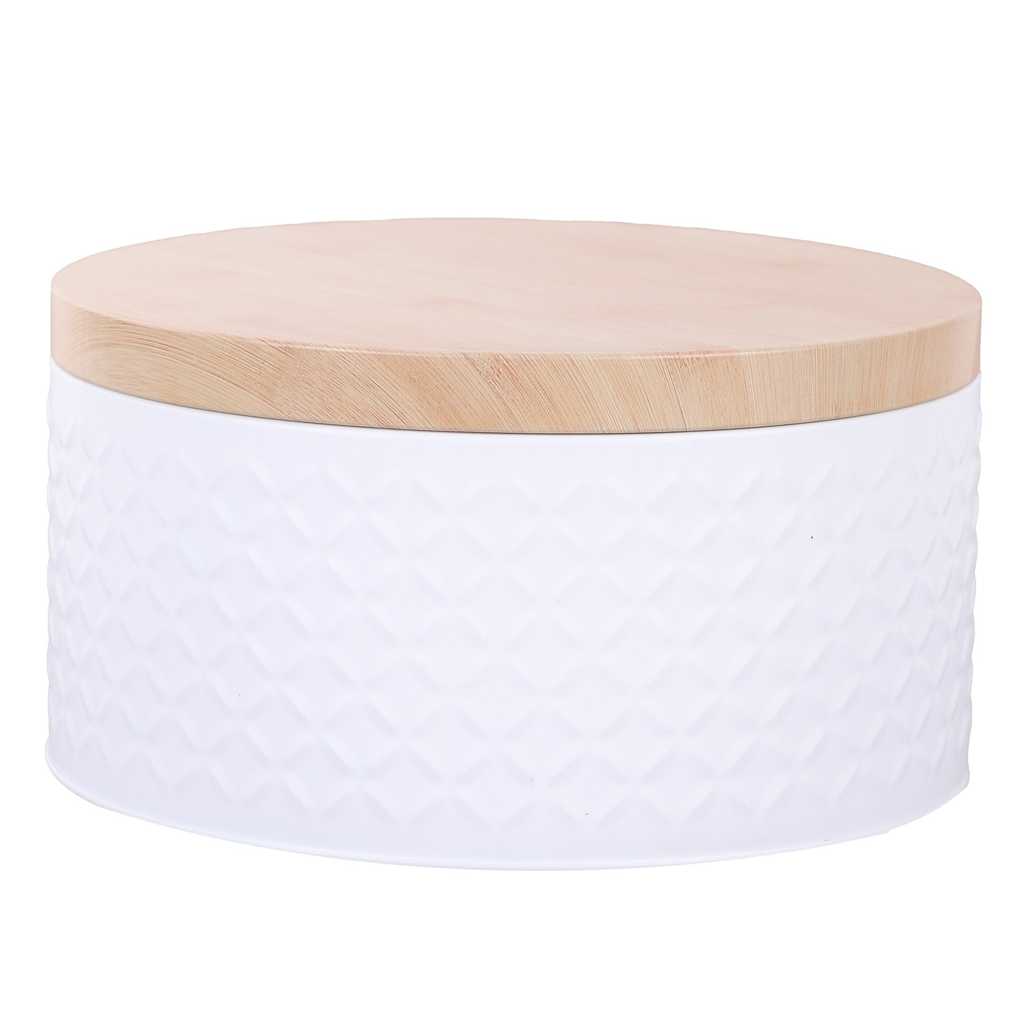 Stokomani Maison boîte ronde métal couvercle bambou 10,5 cm