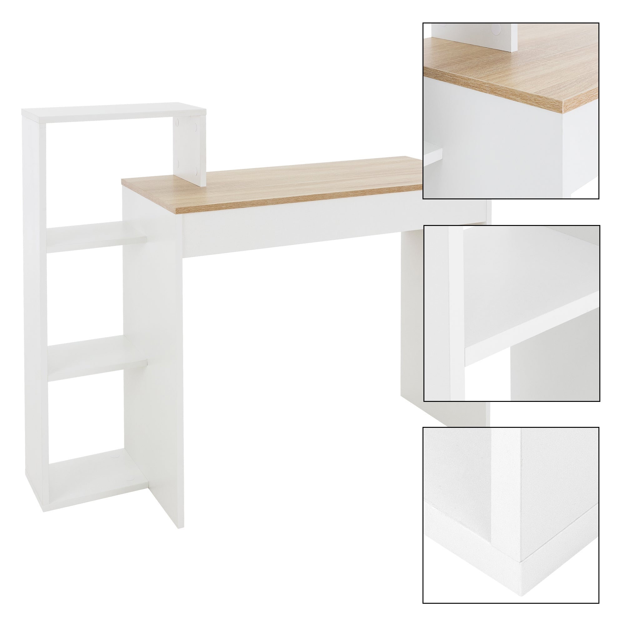 ECD Germany Möbel bureau blanc chêne sonoma 110 cm avec étagère
