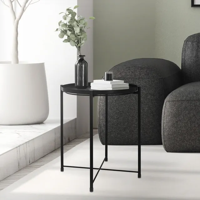 ML-Design Table d’appoint noire plateau Ø42x52 cm