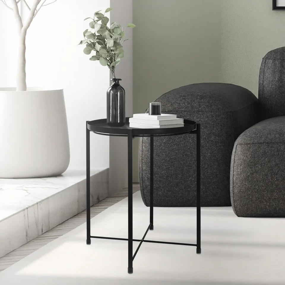 ML-Design Table d’appoint noire plateau Ø42x52 cm