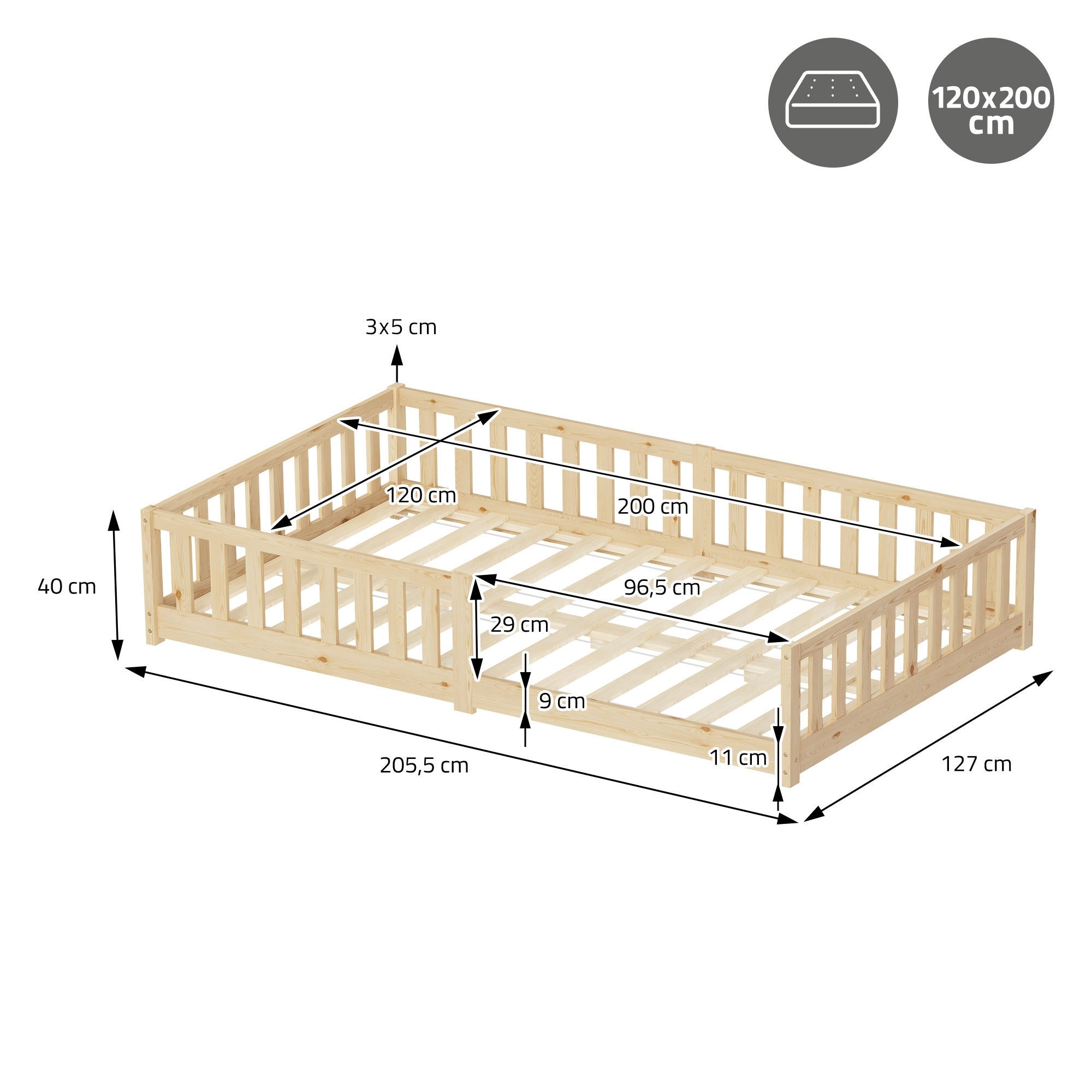 ML-Design lit enfant 120x200 cm pin naturel + sommier