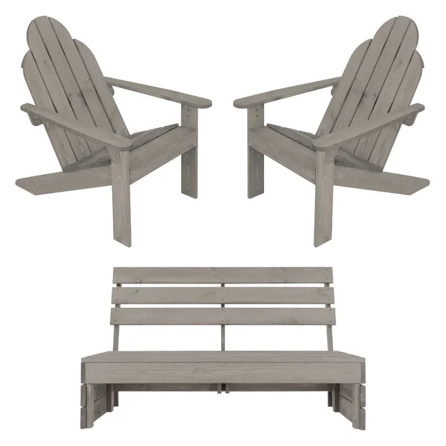 ECD Germany Garten salon jardin bois gris 3 pièces banc 120 cm