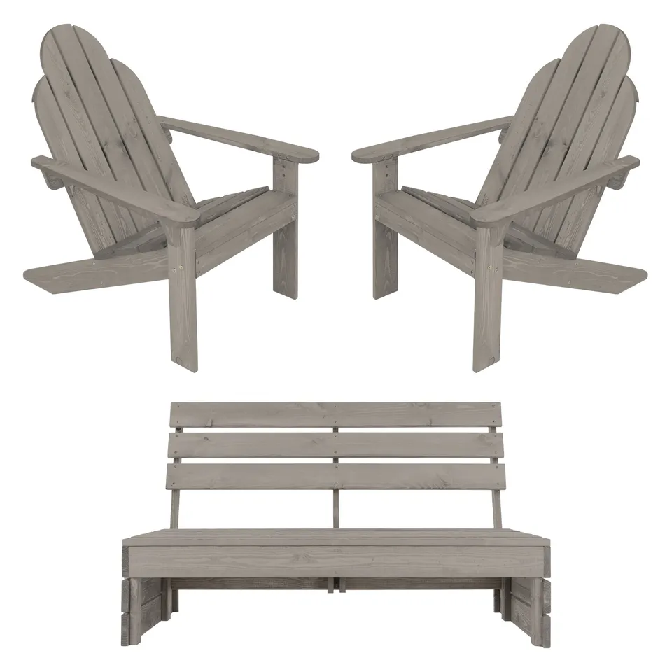 ECD Germany Garten salon jardin bois gris 3 pièces banc 120 cm