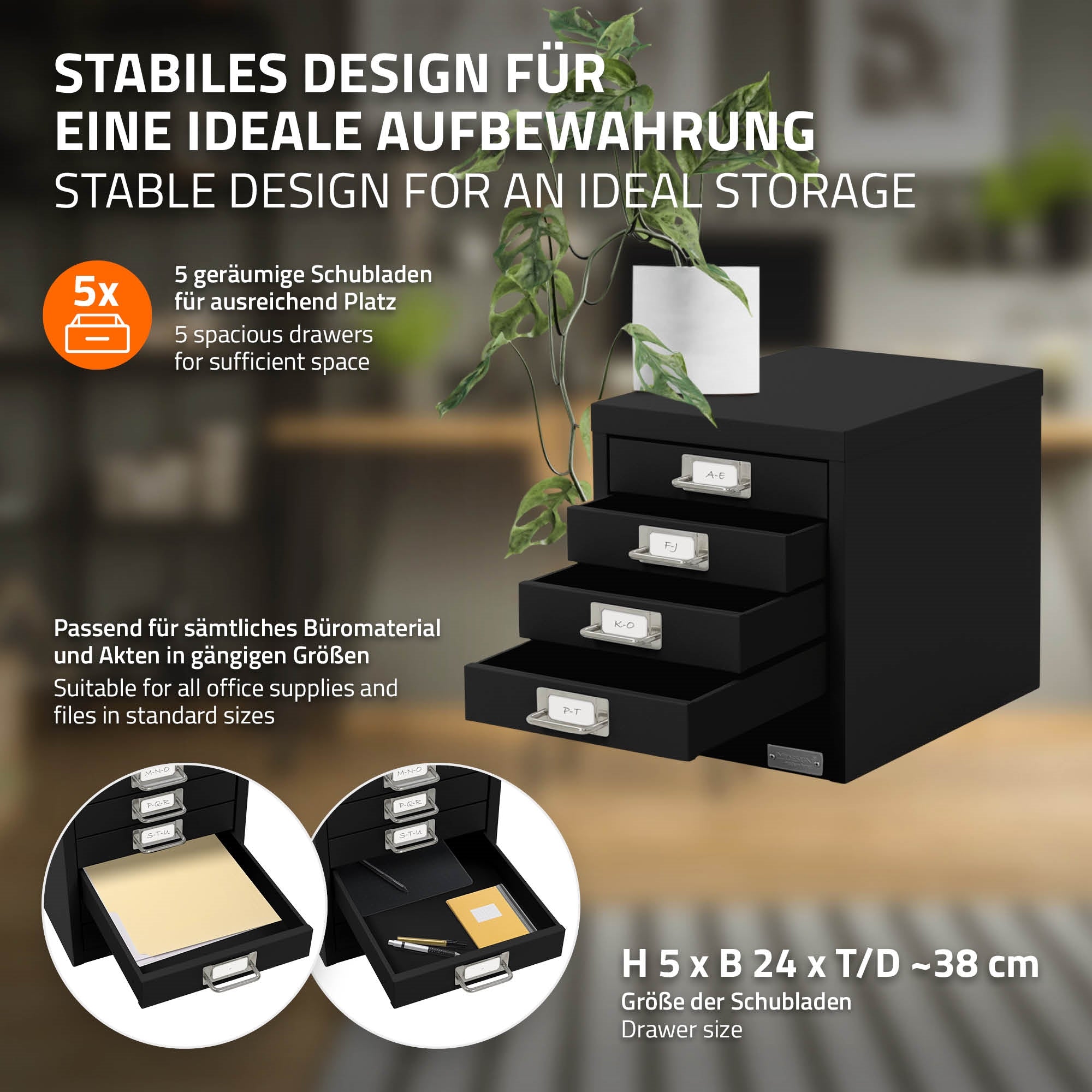 ECD Germany Atelier caisson 5 tiroirs métal 28x38x33 cm noir