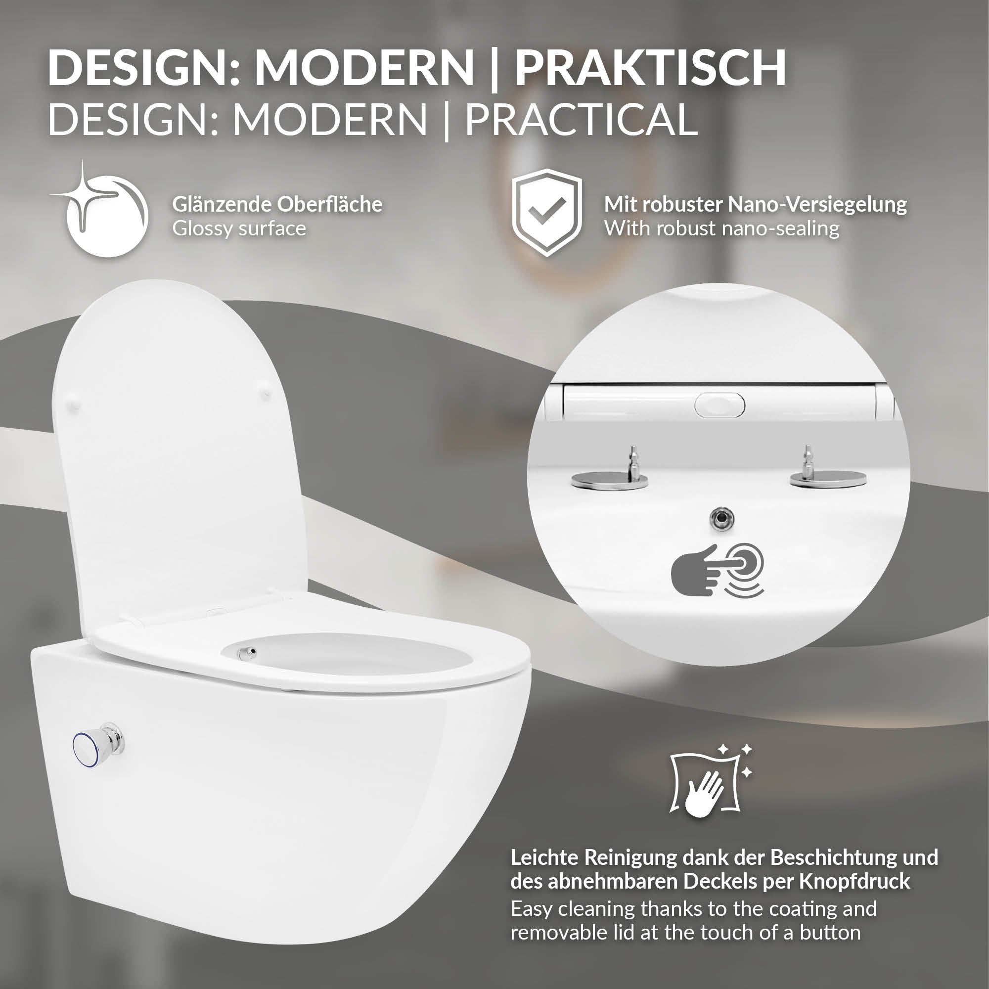 ECD Germany Sanitär WC Suspendu Lang 54 cm Sans Bride Bidet